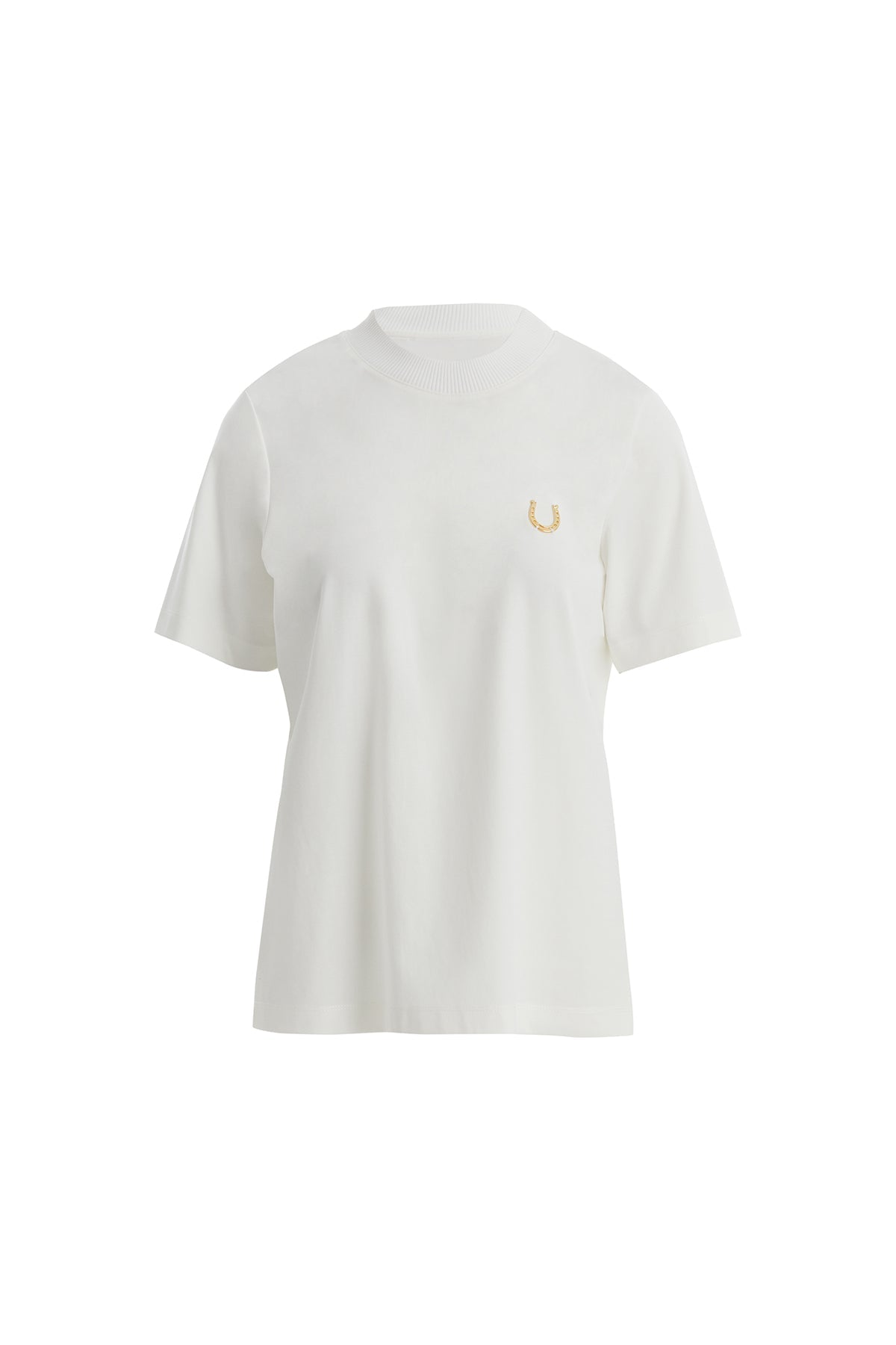 Ecru T-Shirt with Knit Collar and Horseshoe Detail