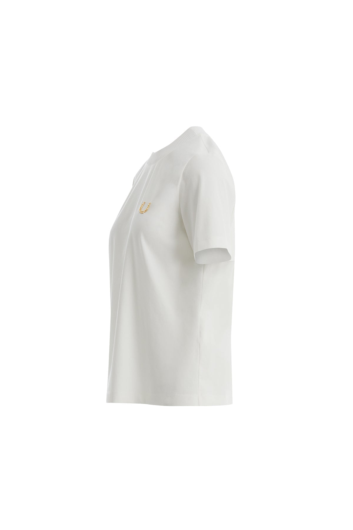 Ecru T-Shirt with Knit Collar and Horseshoe Detail