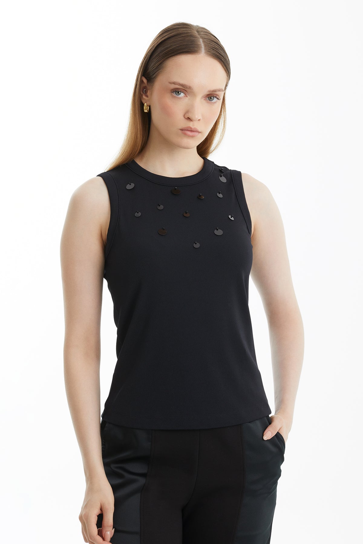 Black Sequin Detail Camisole