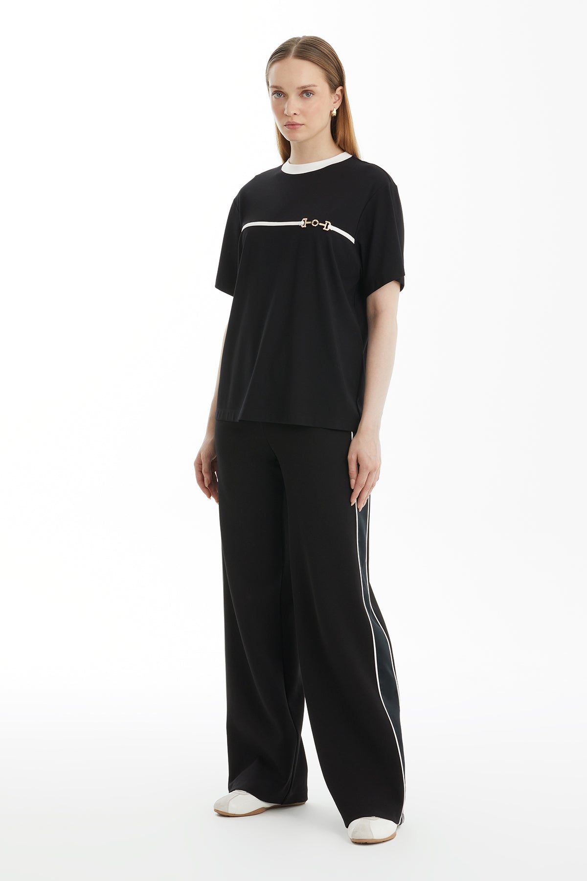Black T-Shirt with Trim and Accessory Detail
