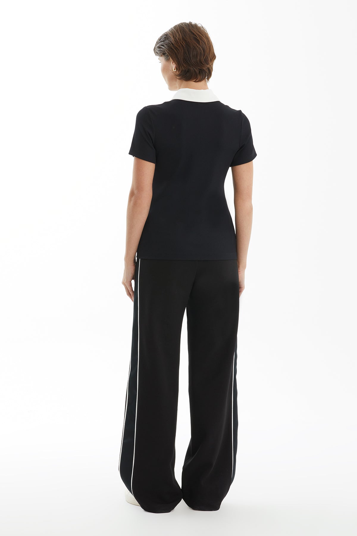 Black Polo Collar T-Shirt with Snap Detail