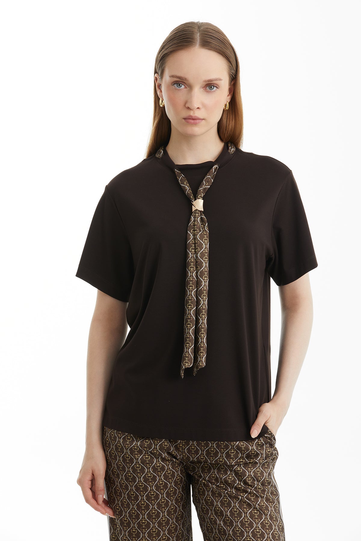 Brown T-Shirt with Scarf Accessory