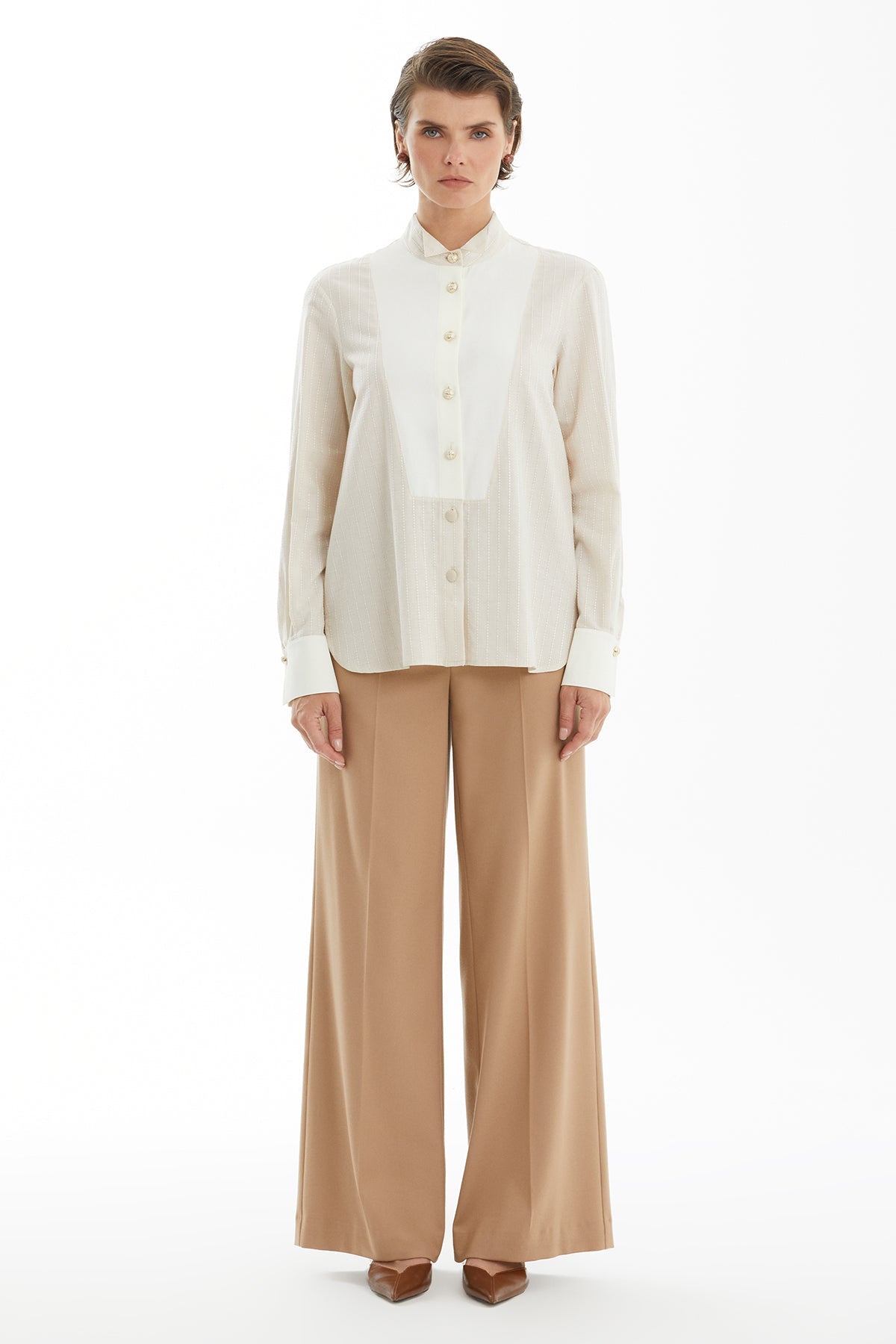 Beige Wing Collar Shirt