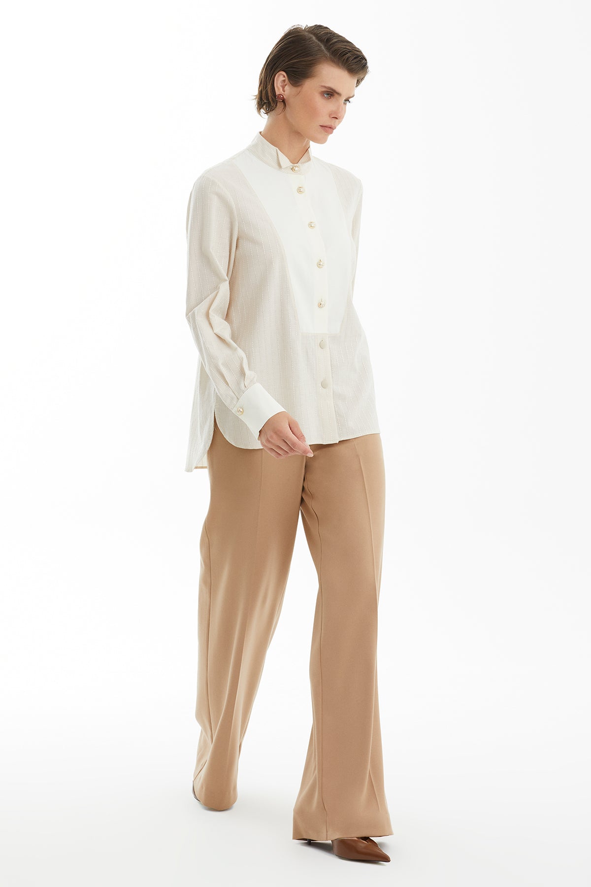 Beige Wing Collar Shirt