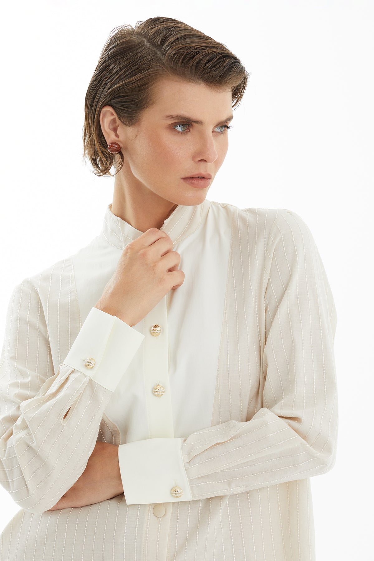 Beige Wing Collar Shirt