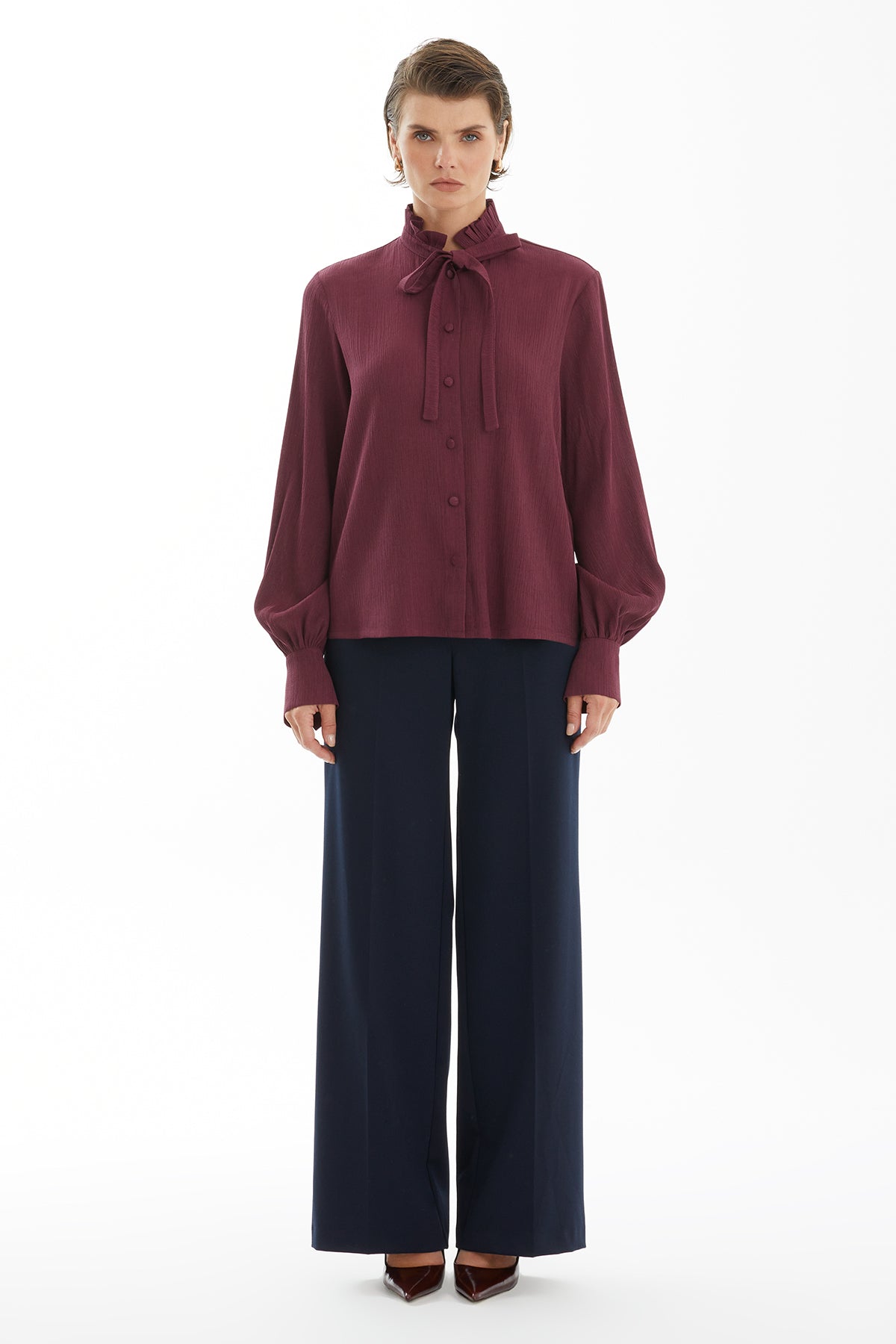 Red Tie Neck Blouse