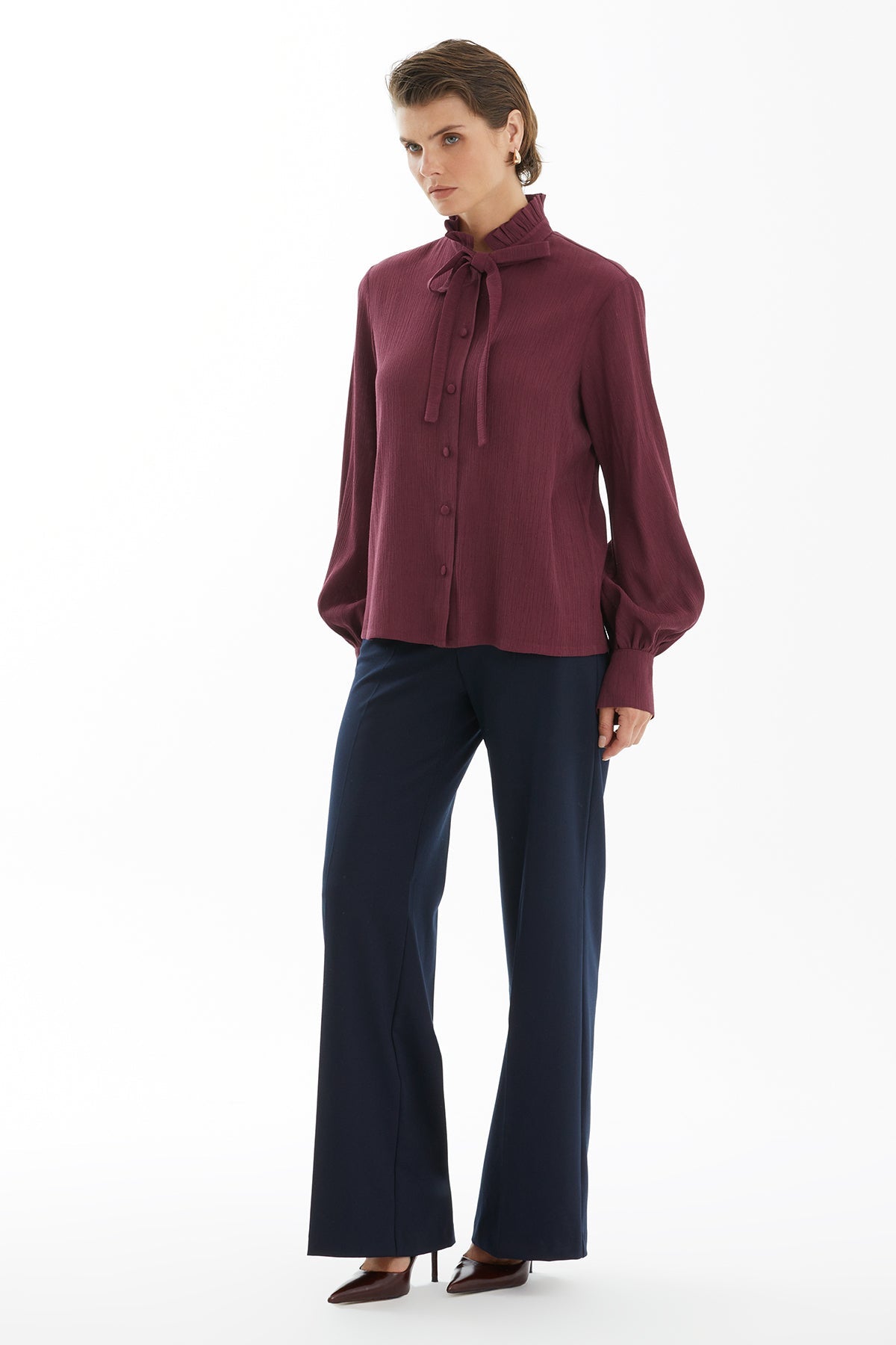 Red Tie Neck Blouse