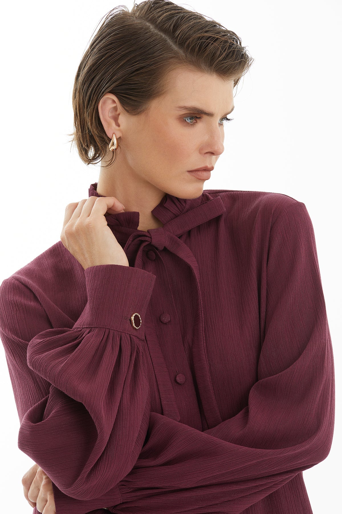 Red Tie Neck Blouse