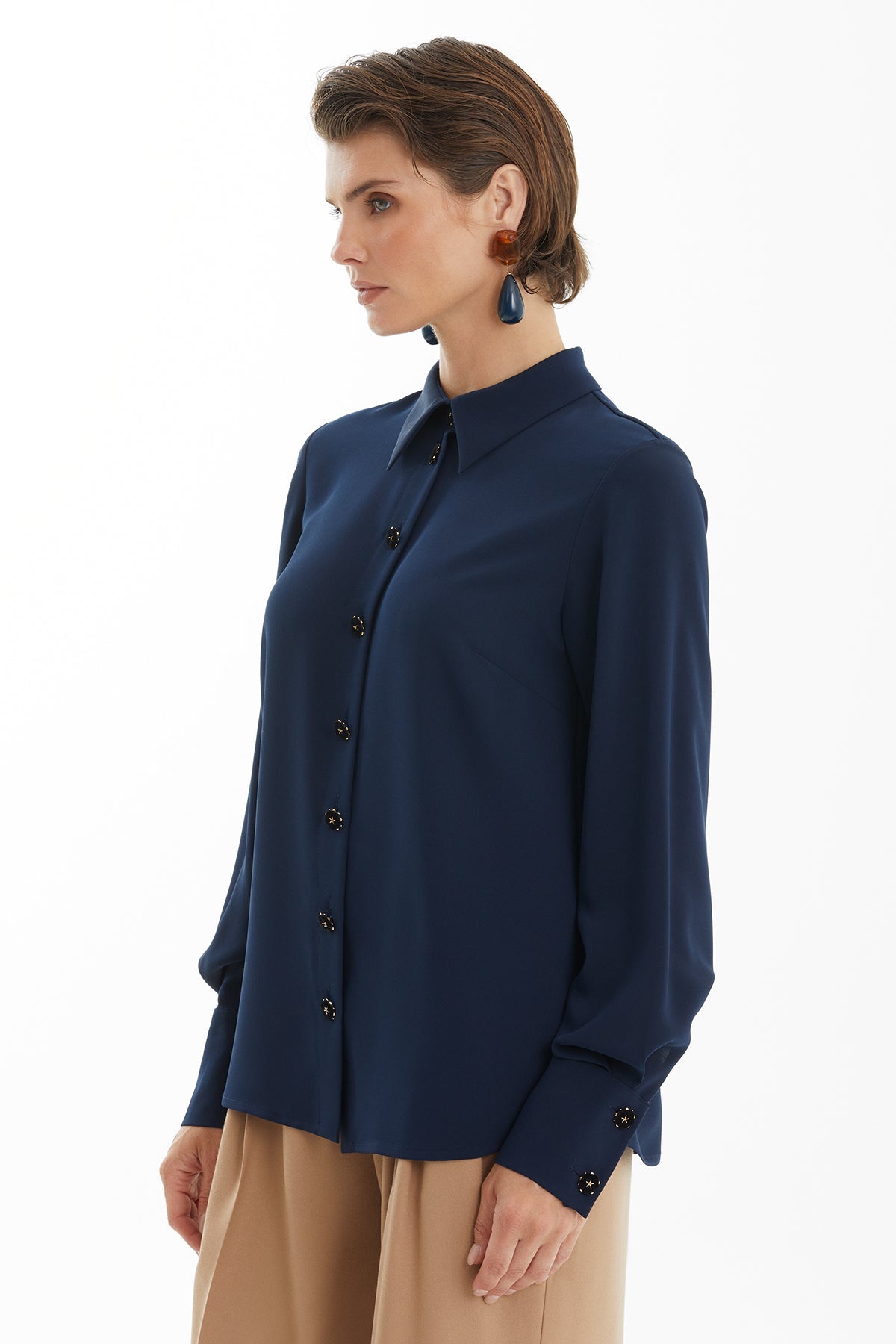 Dark Navy Shirt with Elegant Button Detail