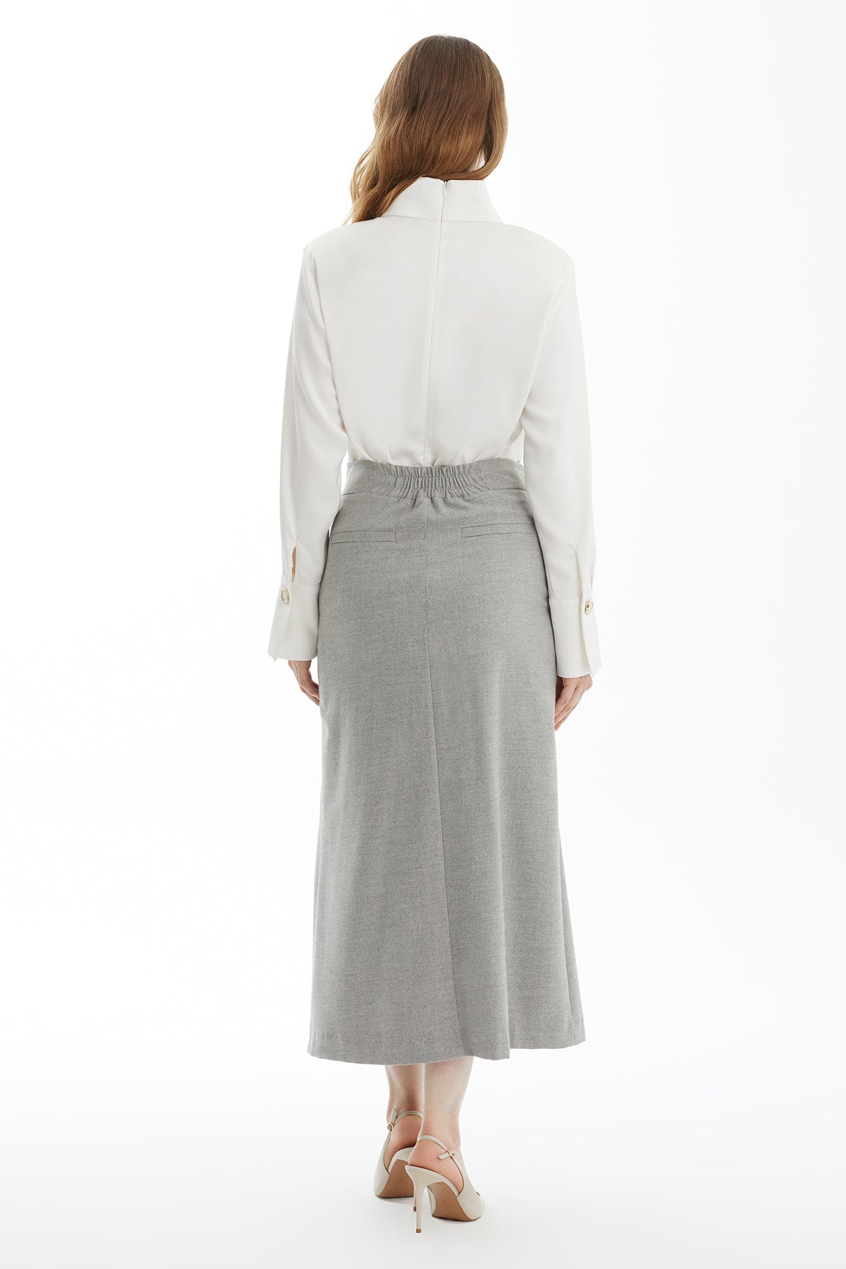Grey Midi Skirt with Pleat Detail