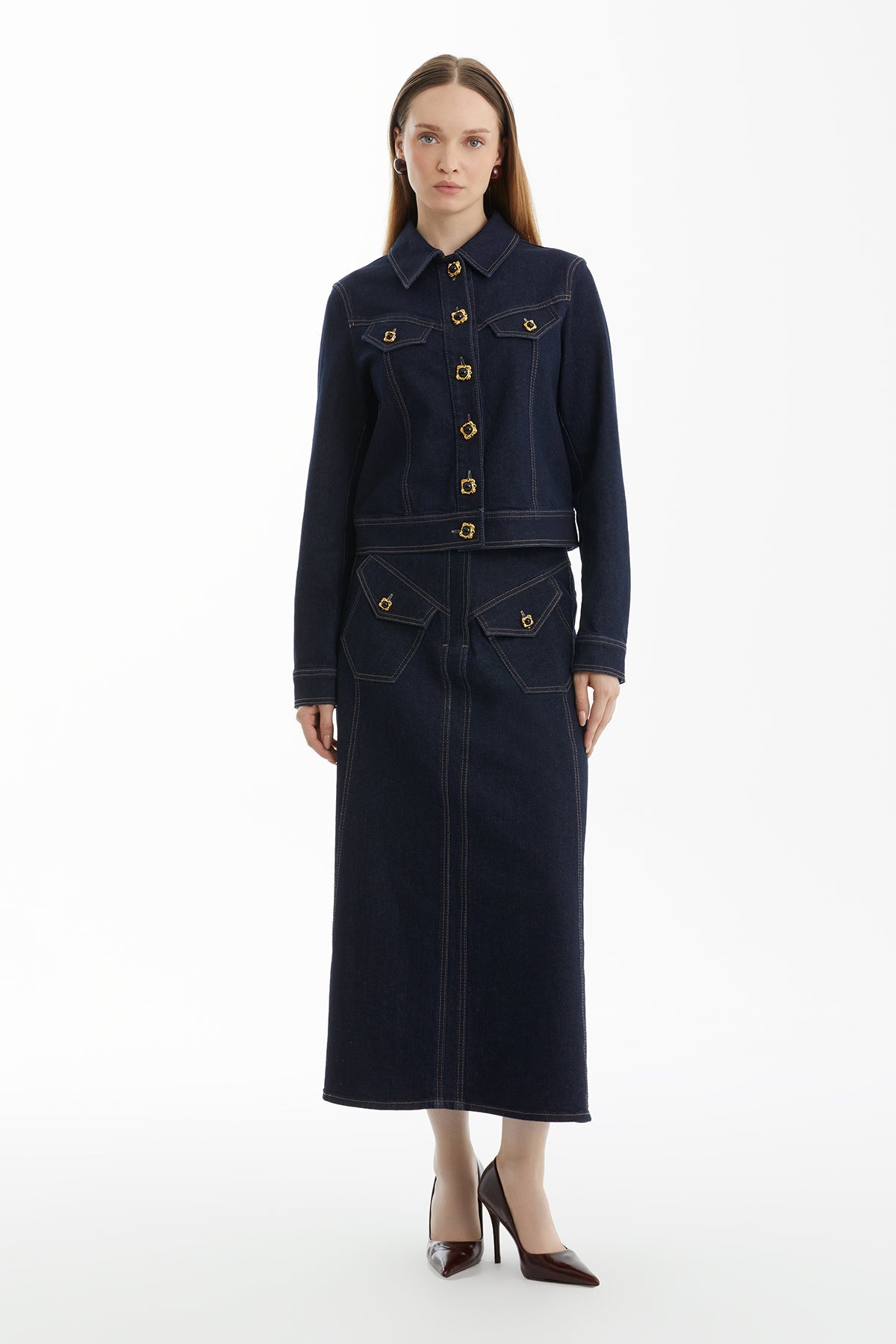 Dark Navy Button-Detail Denim Jacket