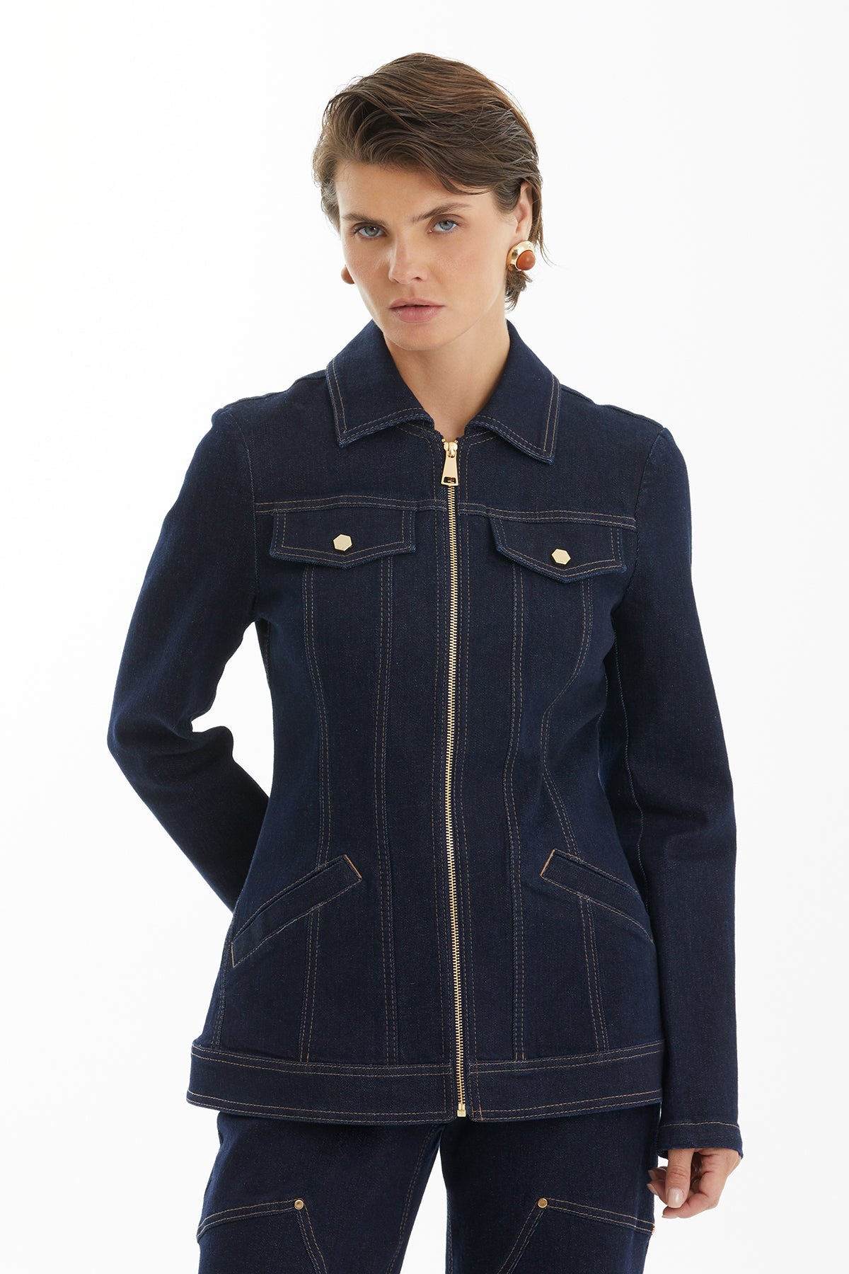 Dark Navy Zip-Front Denim Jacket