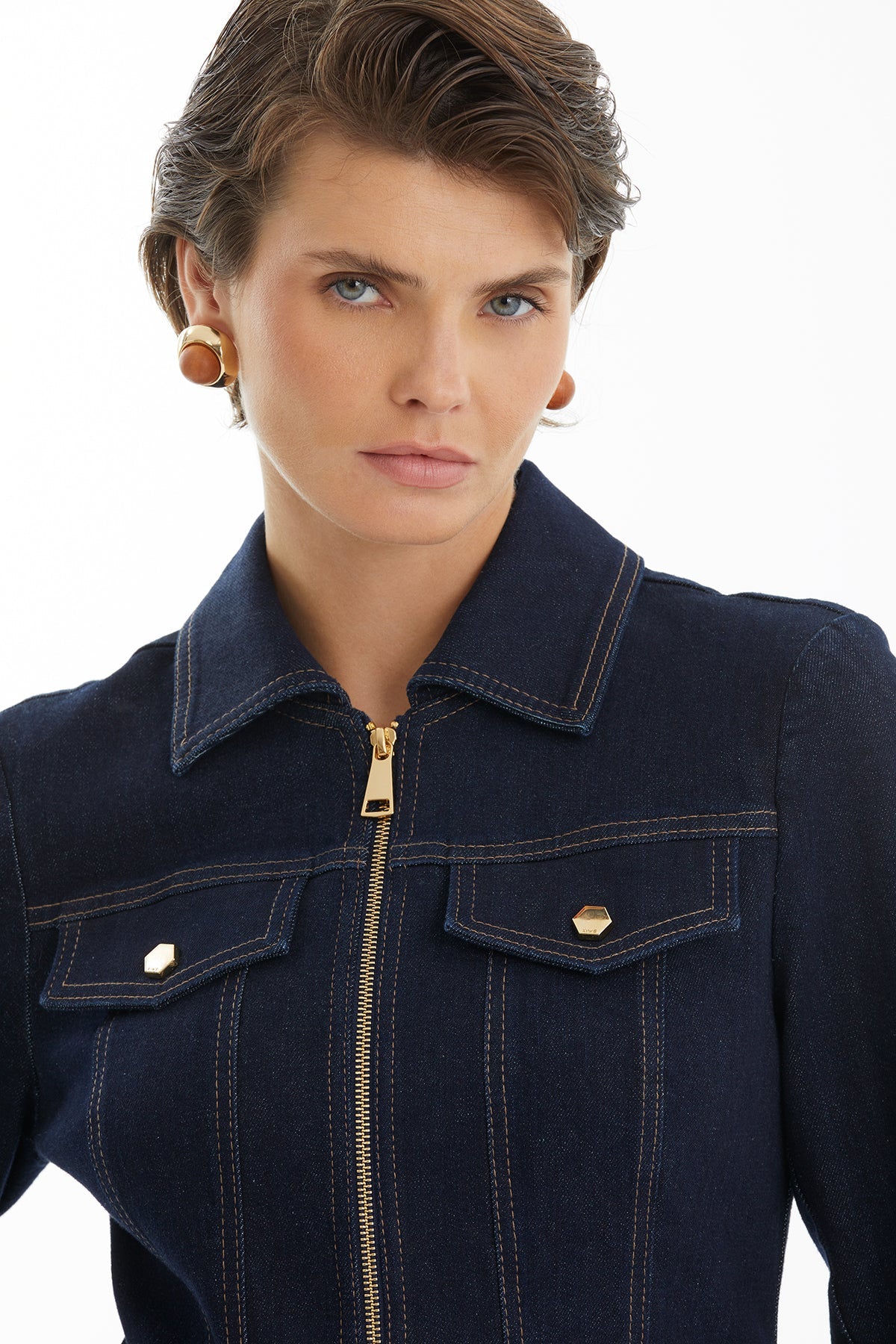 Dark Navy Zip-Front Denim Jacket