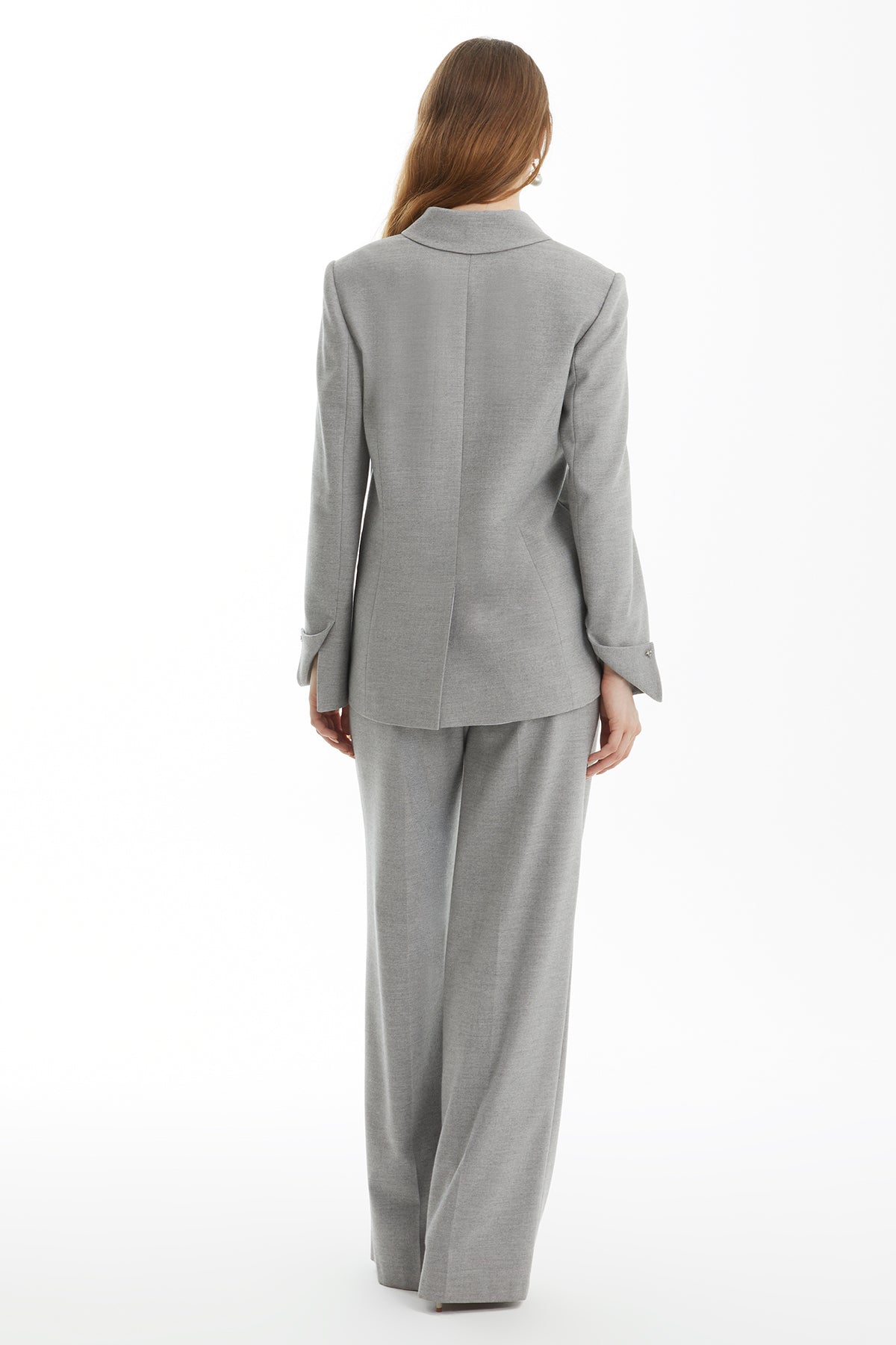 Grey Embroidered-Sleeve Double-Breasted Jacket