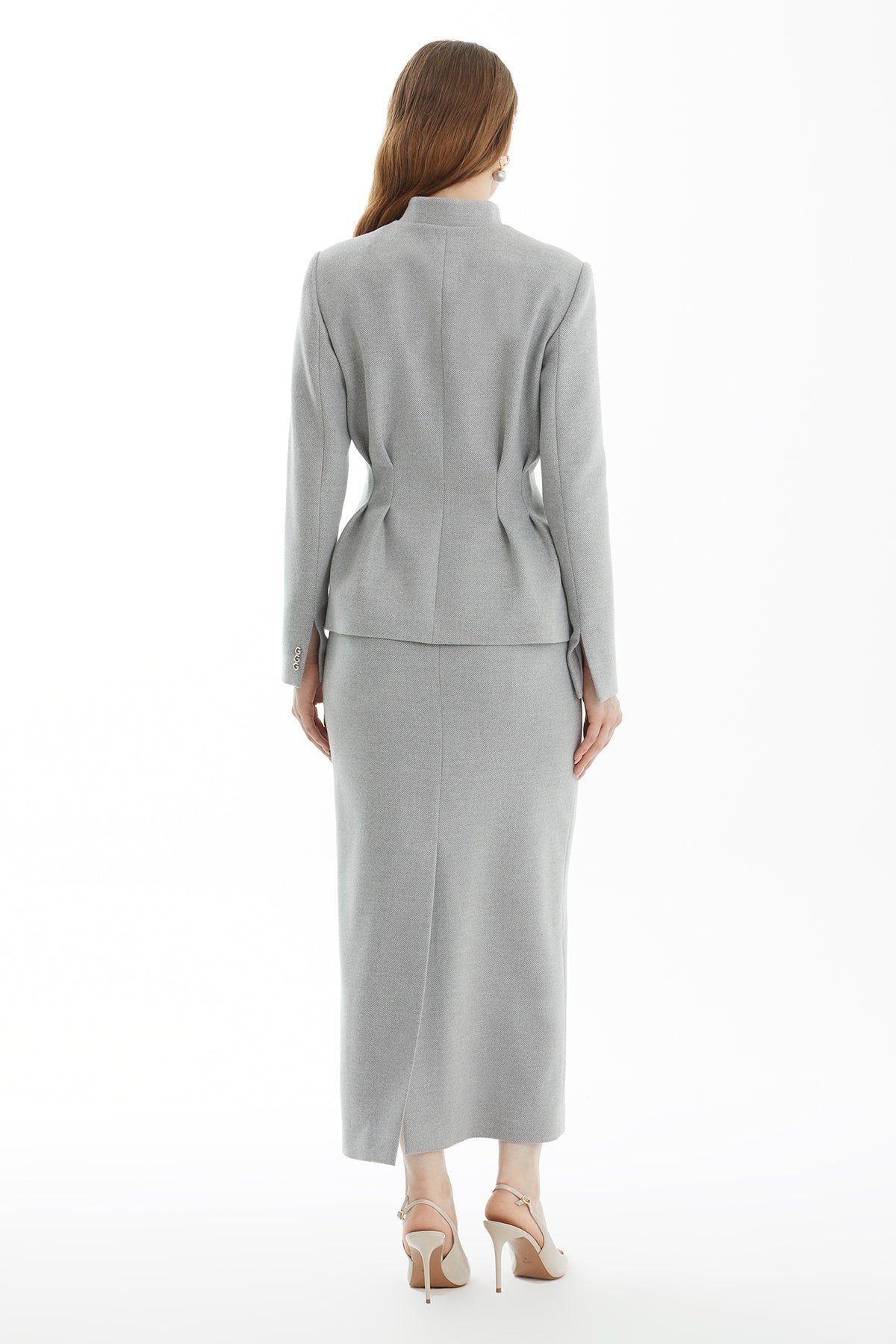 Grey Mandarin-Collar Asymmetric Asia-Inspired Jacket