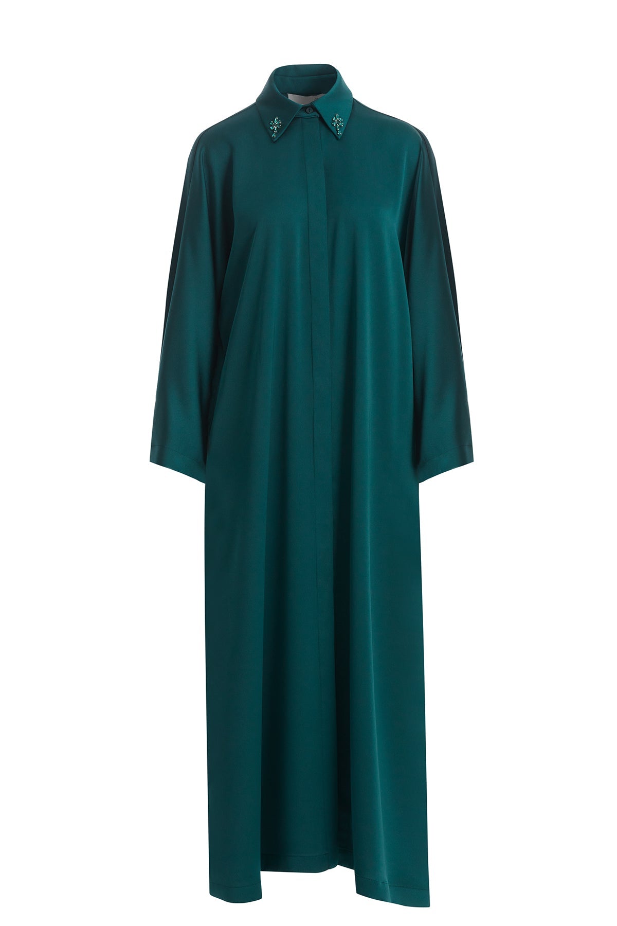 Green Shirt-Collar Maxi Dress