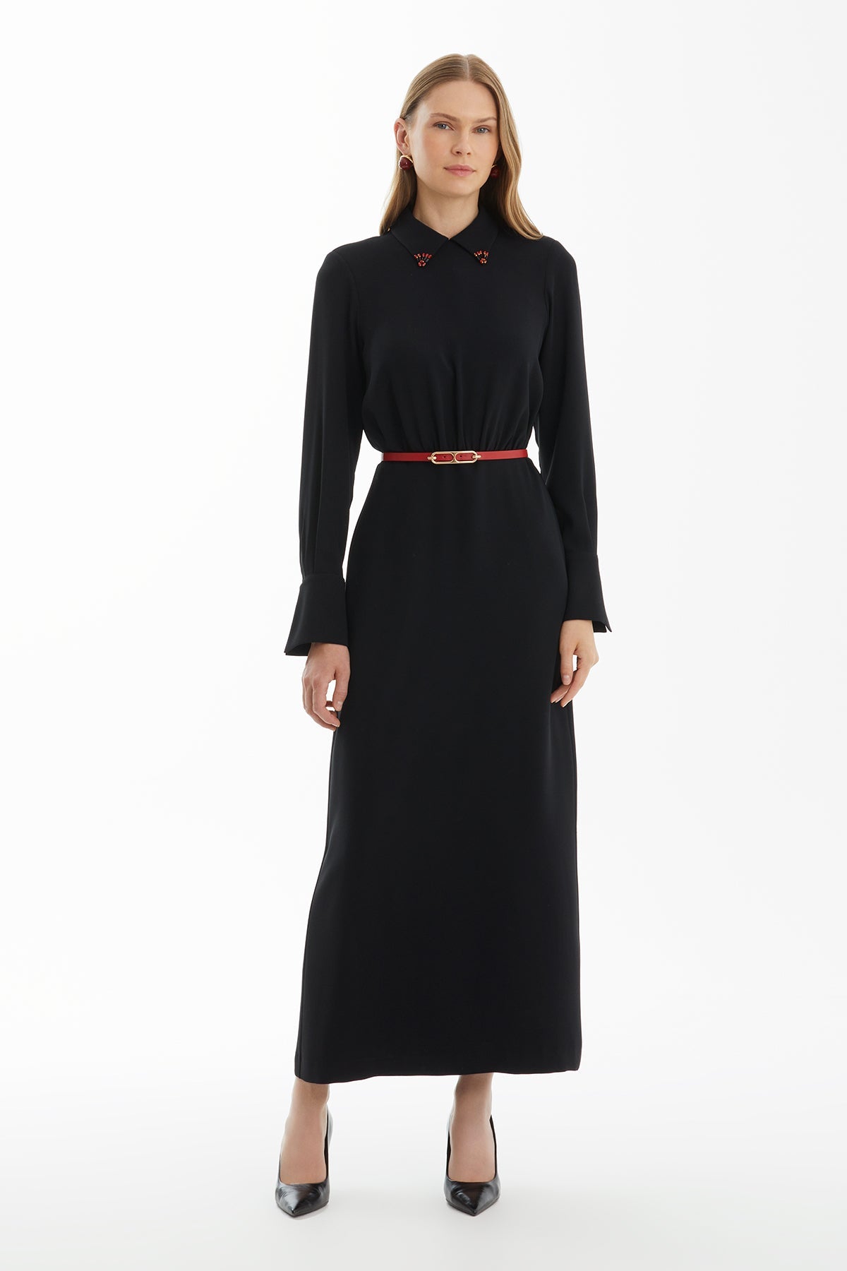 Embroidered Belted Embellished Dress