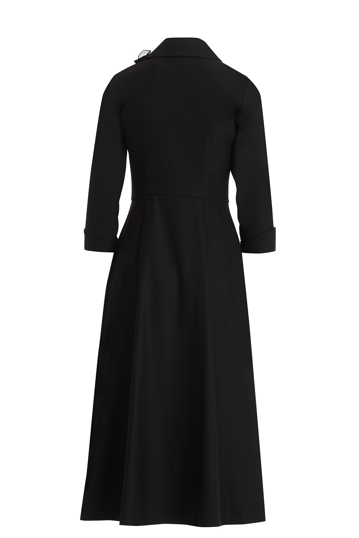Black Brooch-Embellished Belted Midi Dress