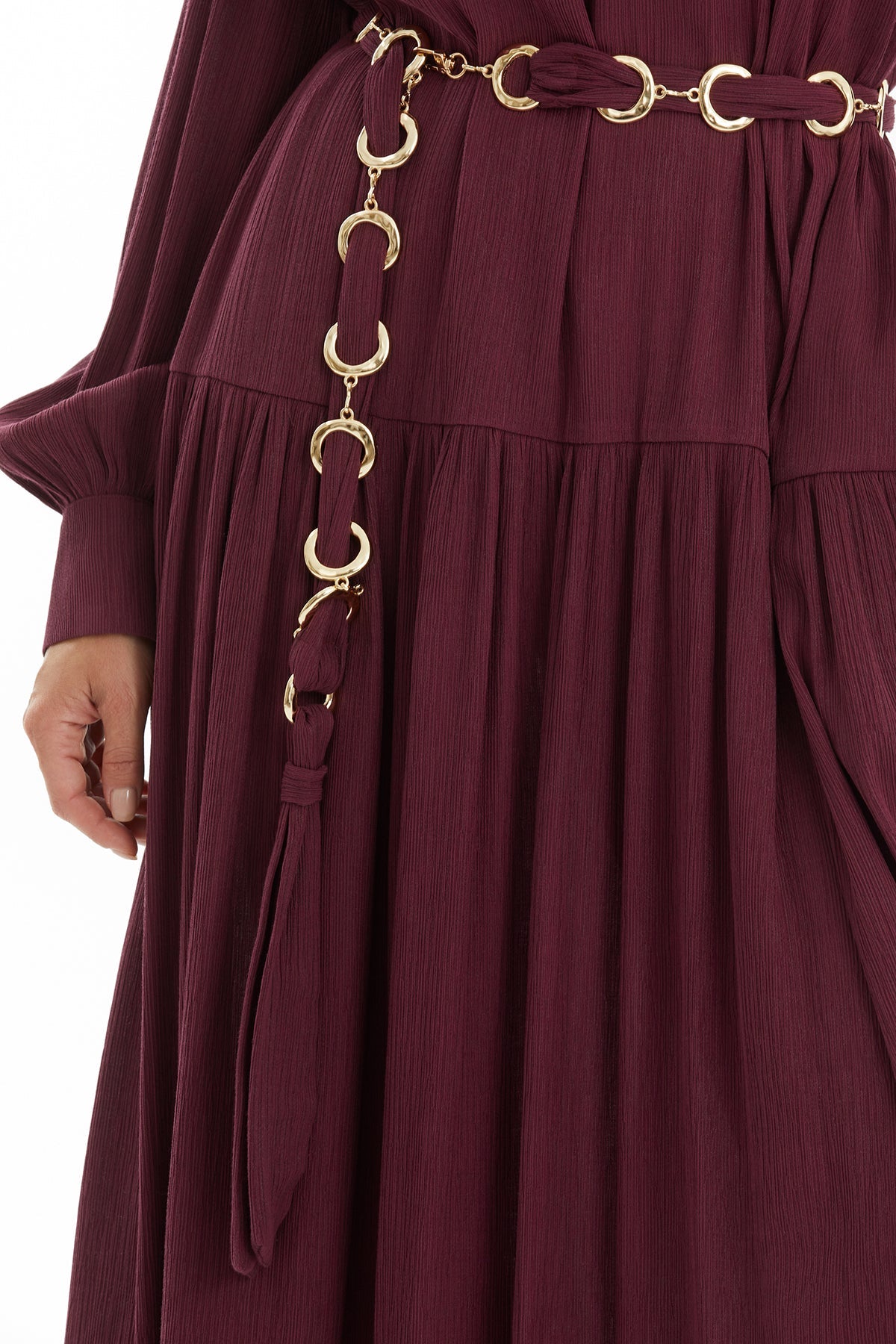 Red Ruched Stand-Collar Maxi Dress