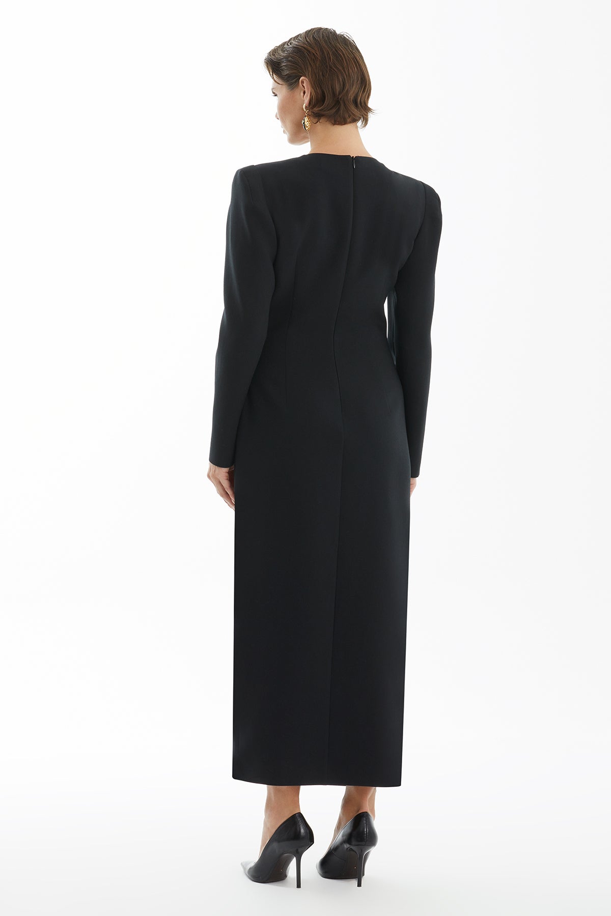 Black Handkerchief-Detail Pleated Slit Dress