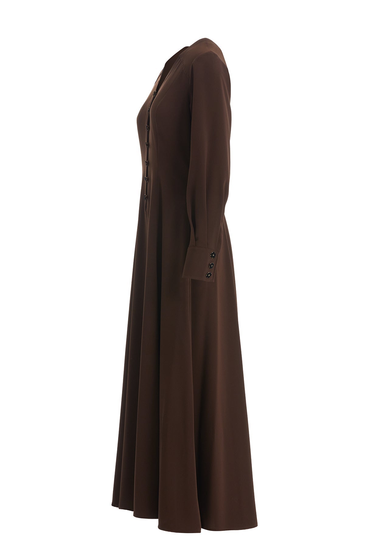 Brown Velvet Button-Detail Dress