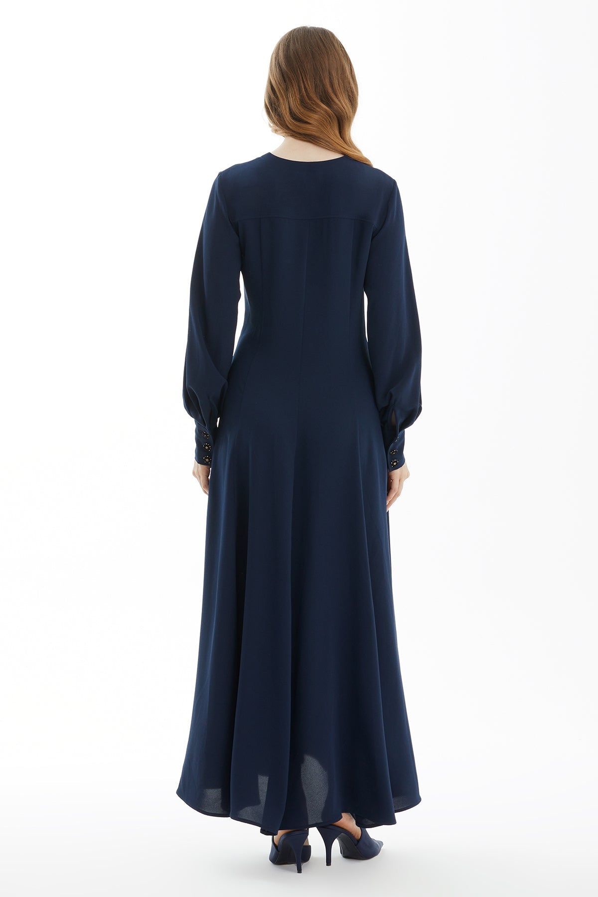 Dark Navy Velvet Button-Detail Dress