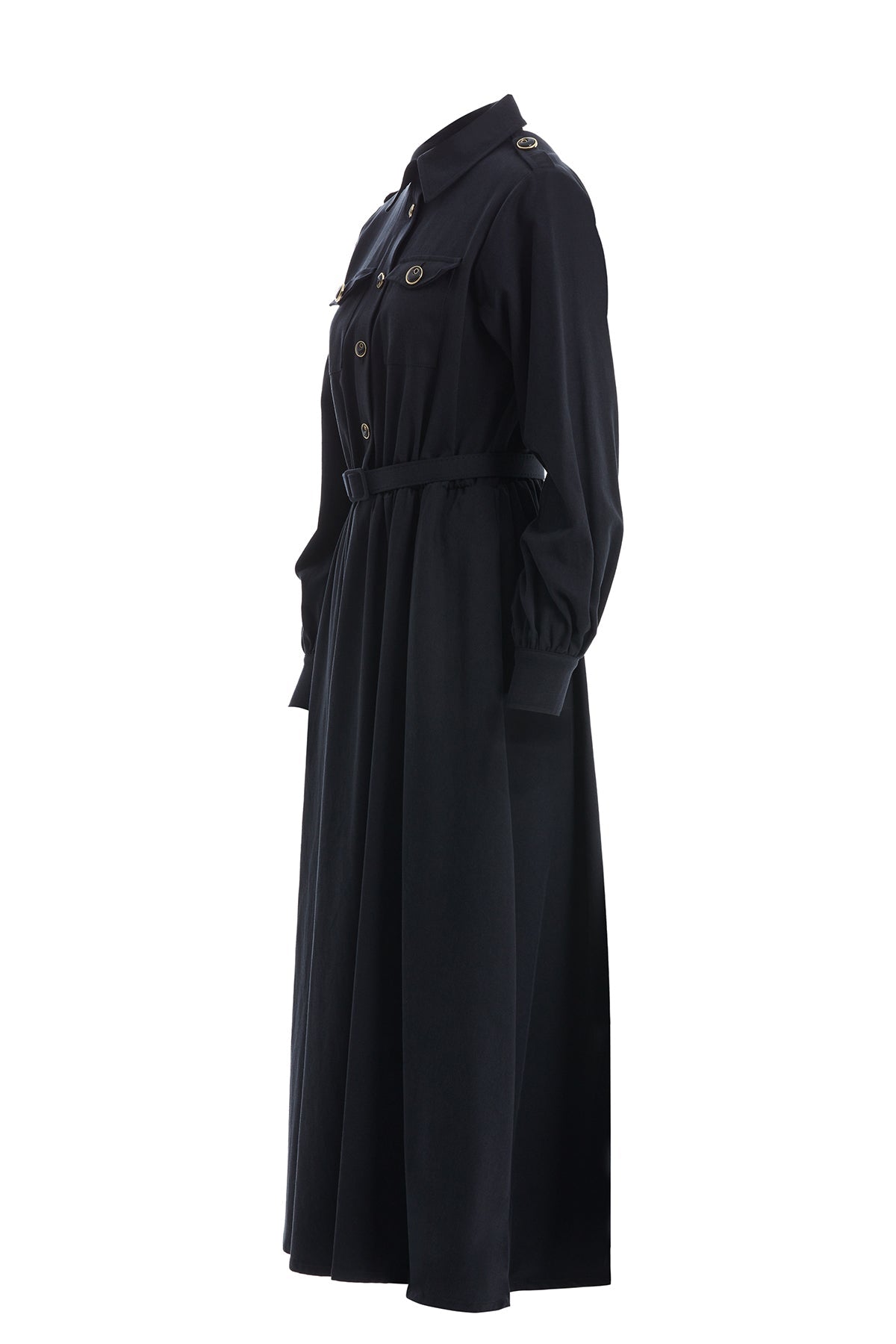 Dark Navy Belted Long Shirt Dress