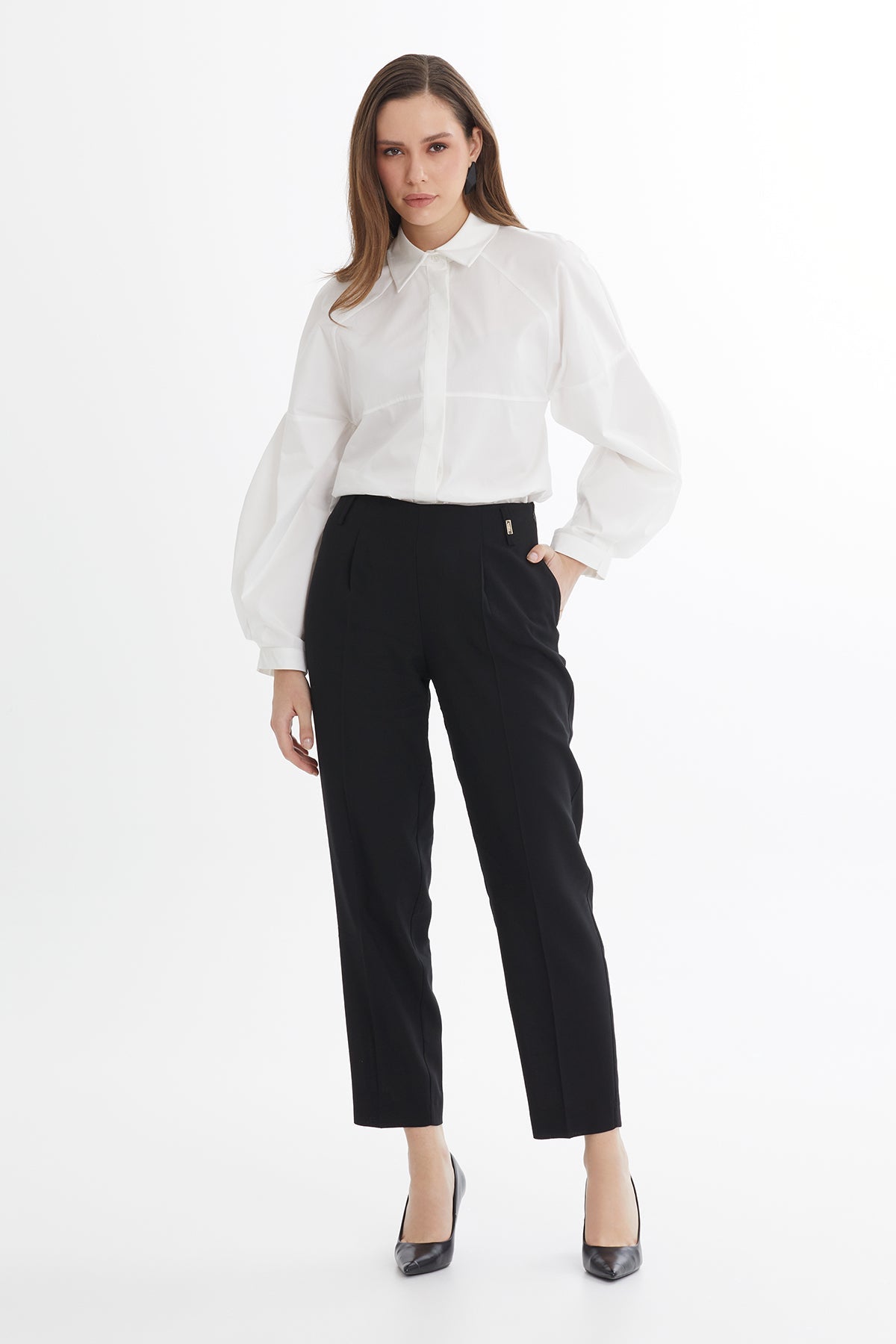 Black Ankle-Length Straight-Leg Trousers