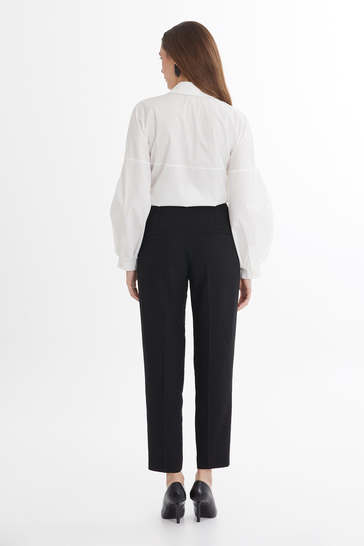 Black Ankle-Length Straight-Leg Trousers