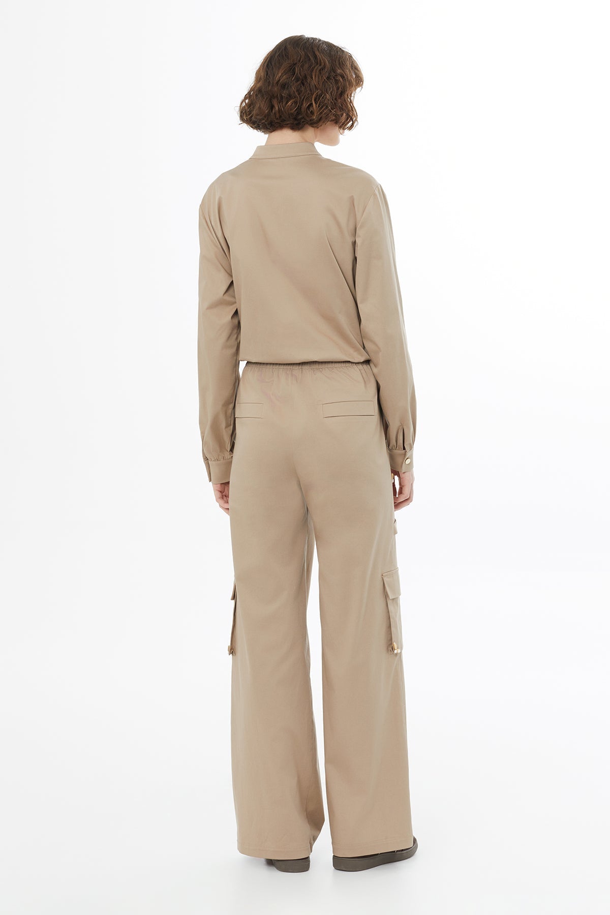 Beige Elasticated Waist Pocketed Pants