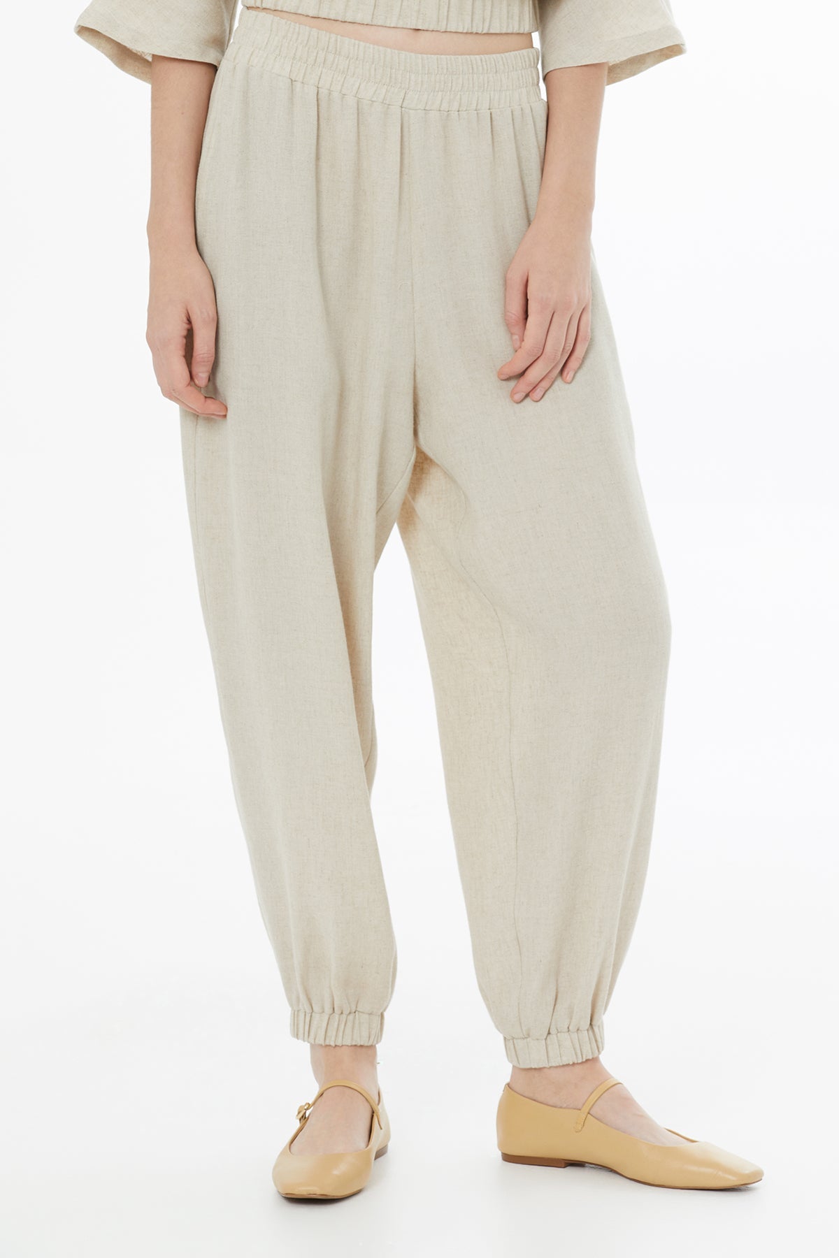Beige Elasticated Waist Harem Trousers