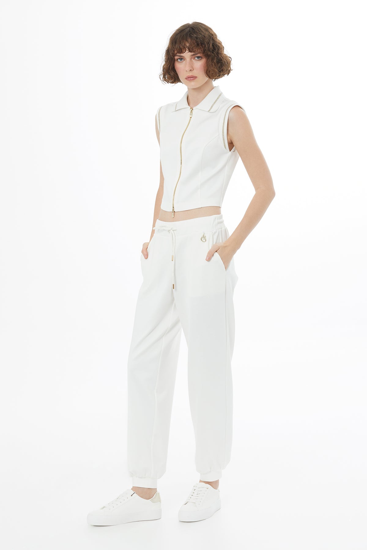 Ecru Drawstring Carrot-Leg Sweatpants
