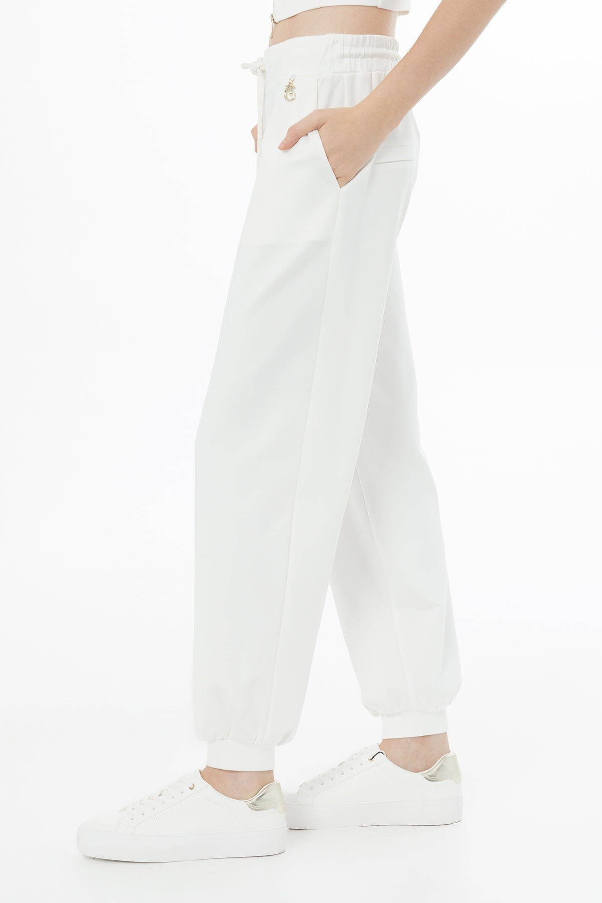 Ecru Drawstring Carrot-Leg Sweatpants