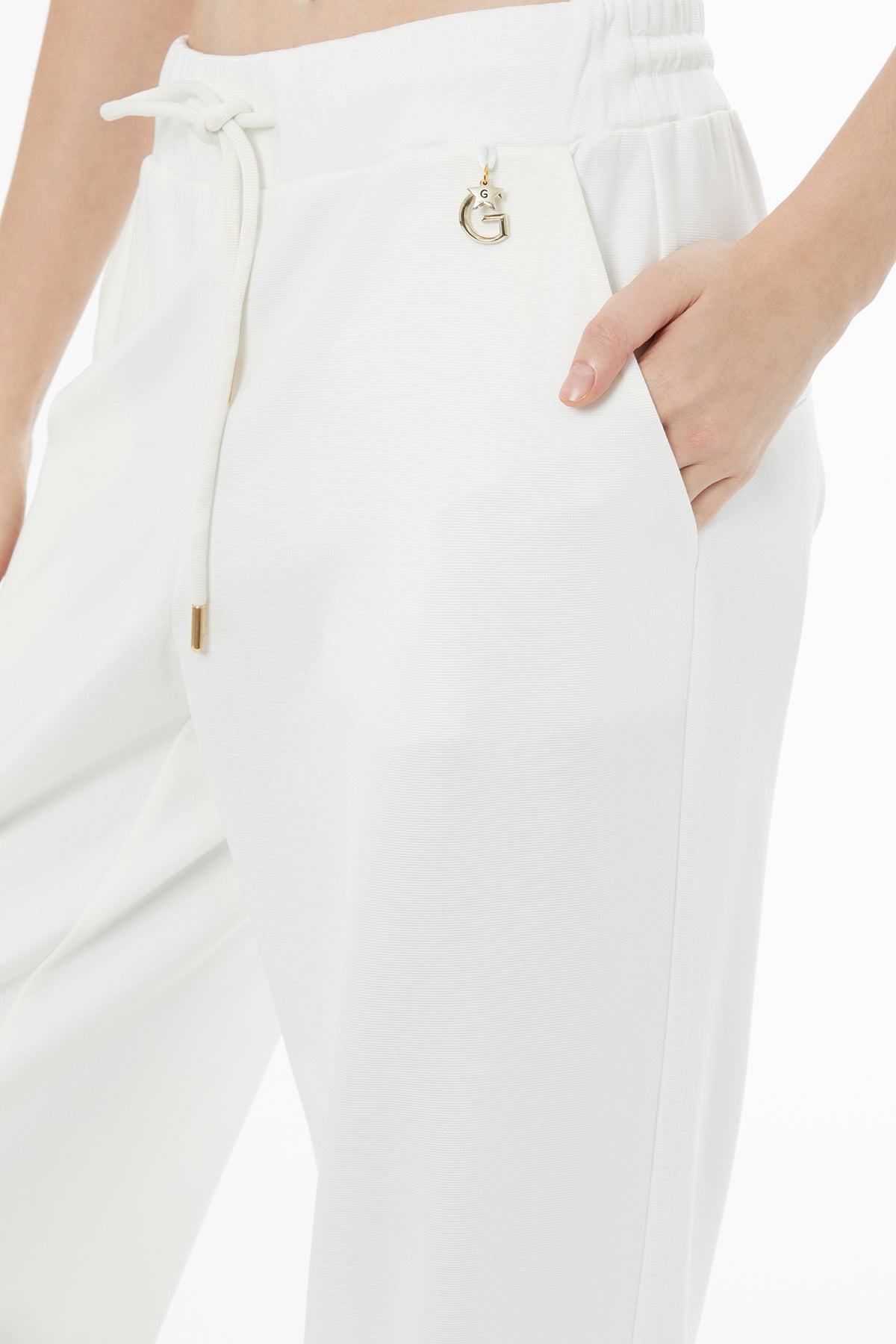 Ecru Drawstring Carrot-Leg Sweatpants
