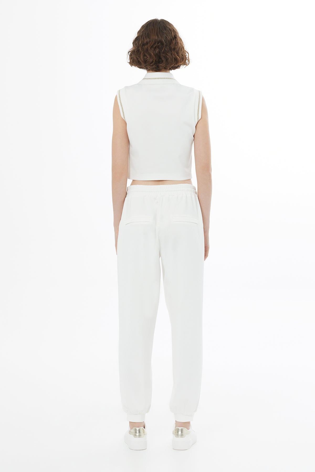 Ecru Drawstring Carrot-Leg Sweatpants