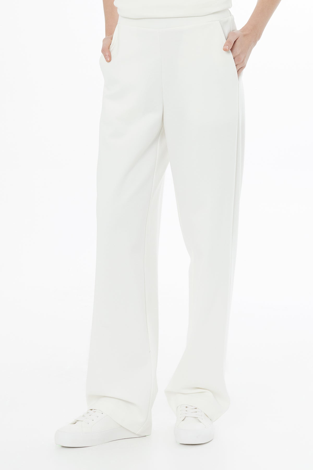 Ecru Embroidered Elastic Waist Sweatpants
