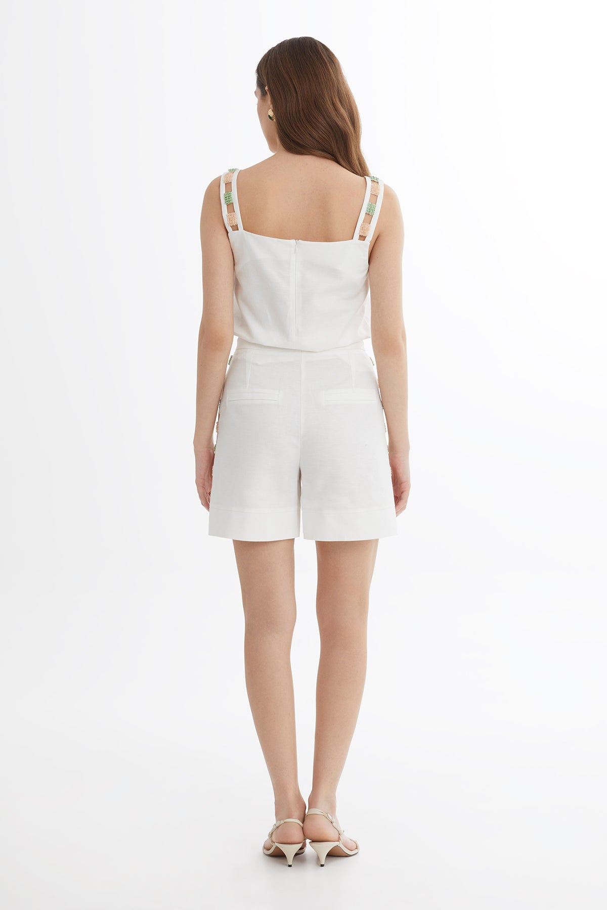 Ecru Embroidered Mini Shorts