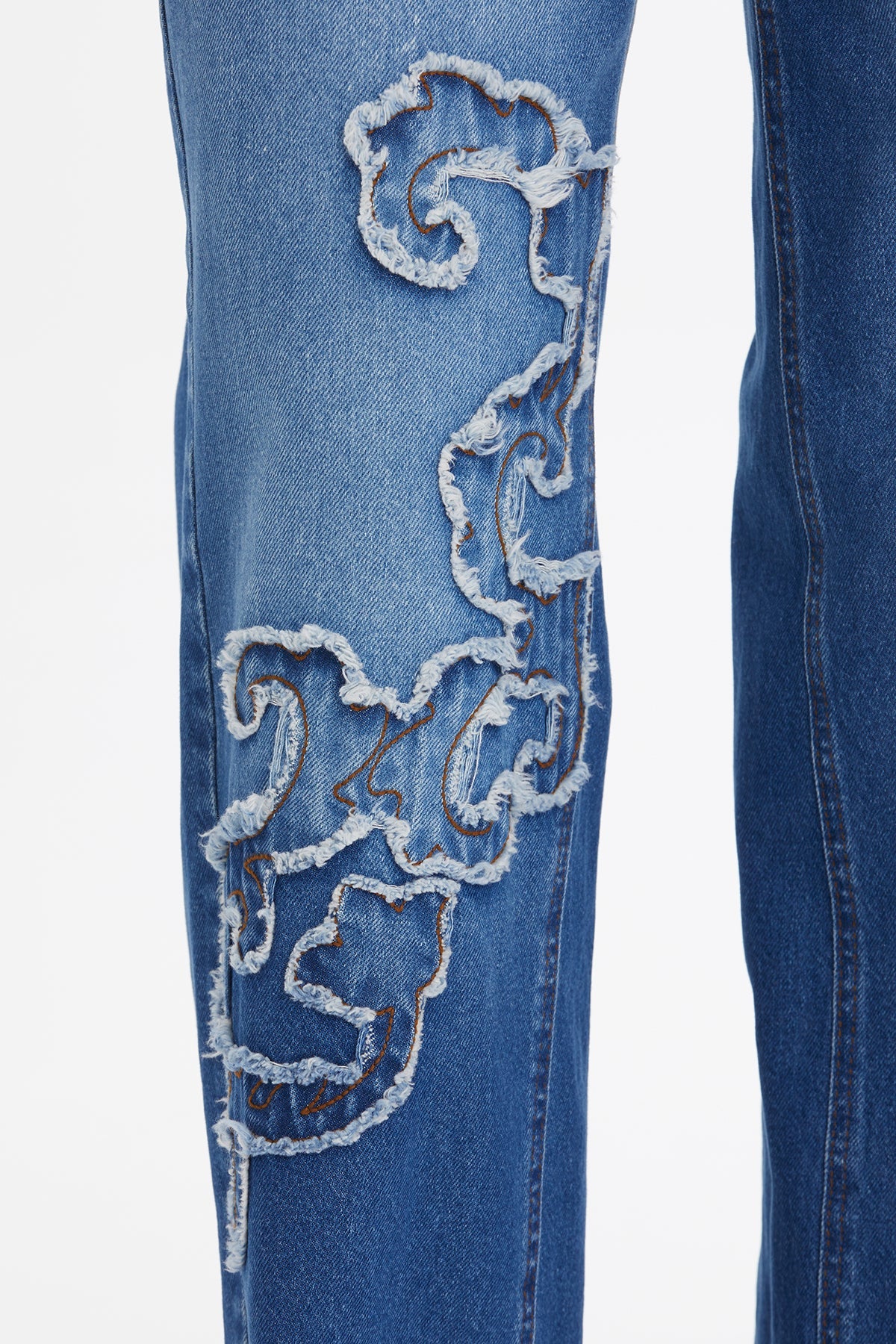 Blue Asymmetric Embroidered Denim