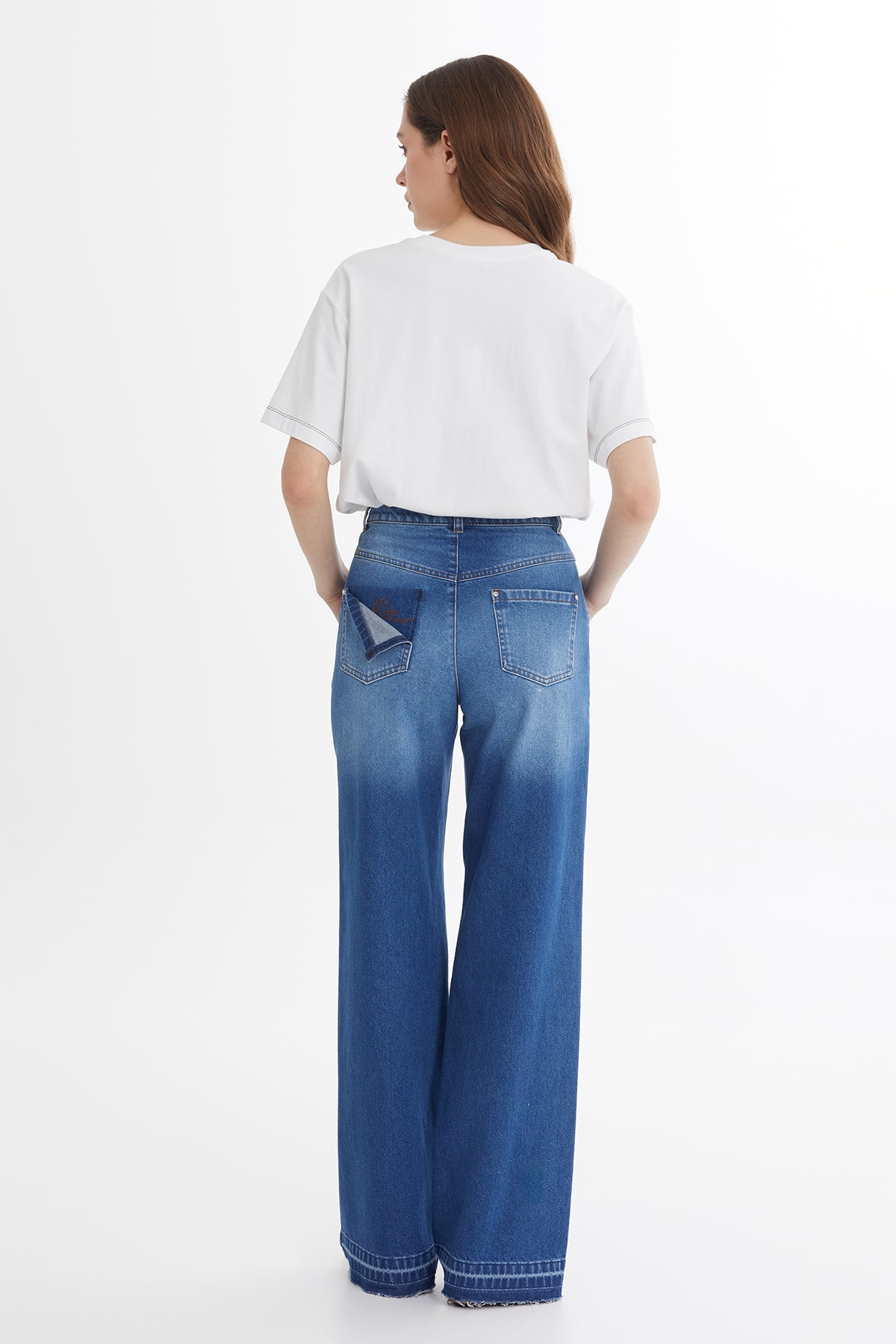 Blue Asymmetric Embroidered Denim