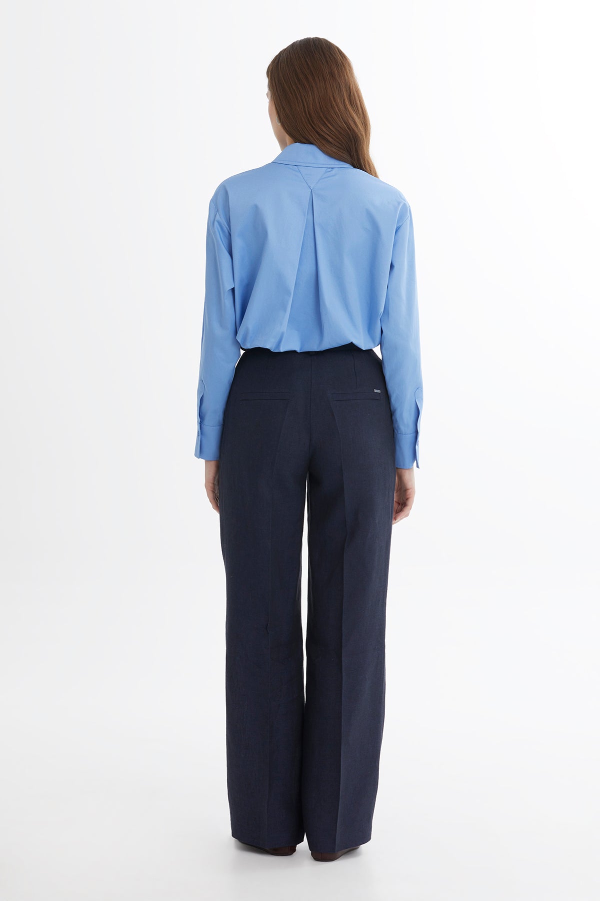 Dark Navy Wide-Leg Linen Trousers