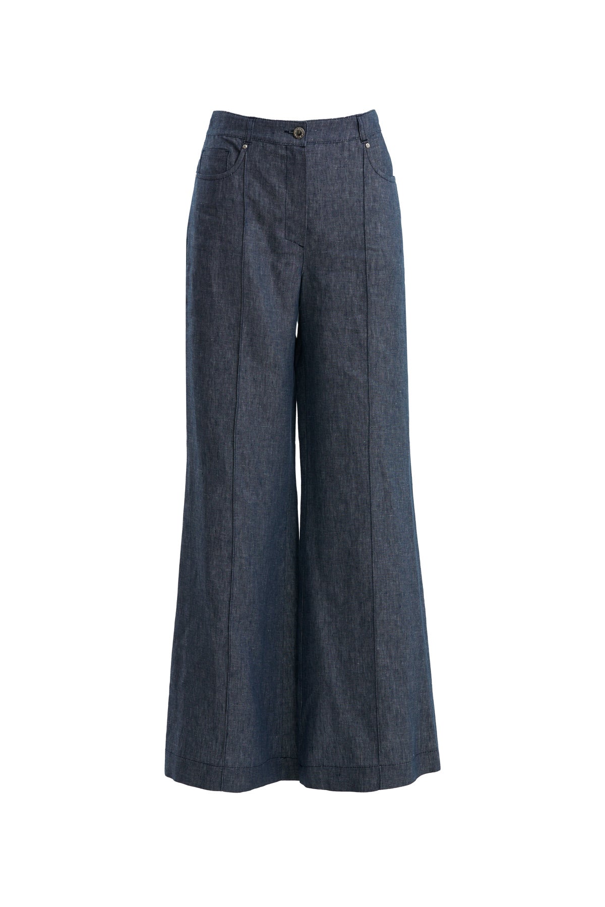 Blue Straight-Leg Linen Trousers