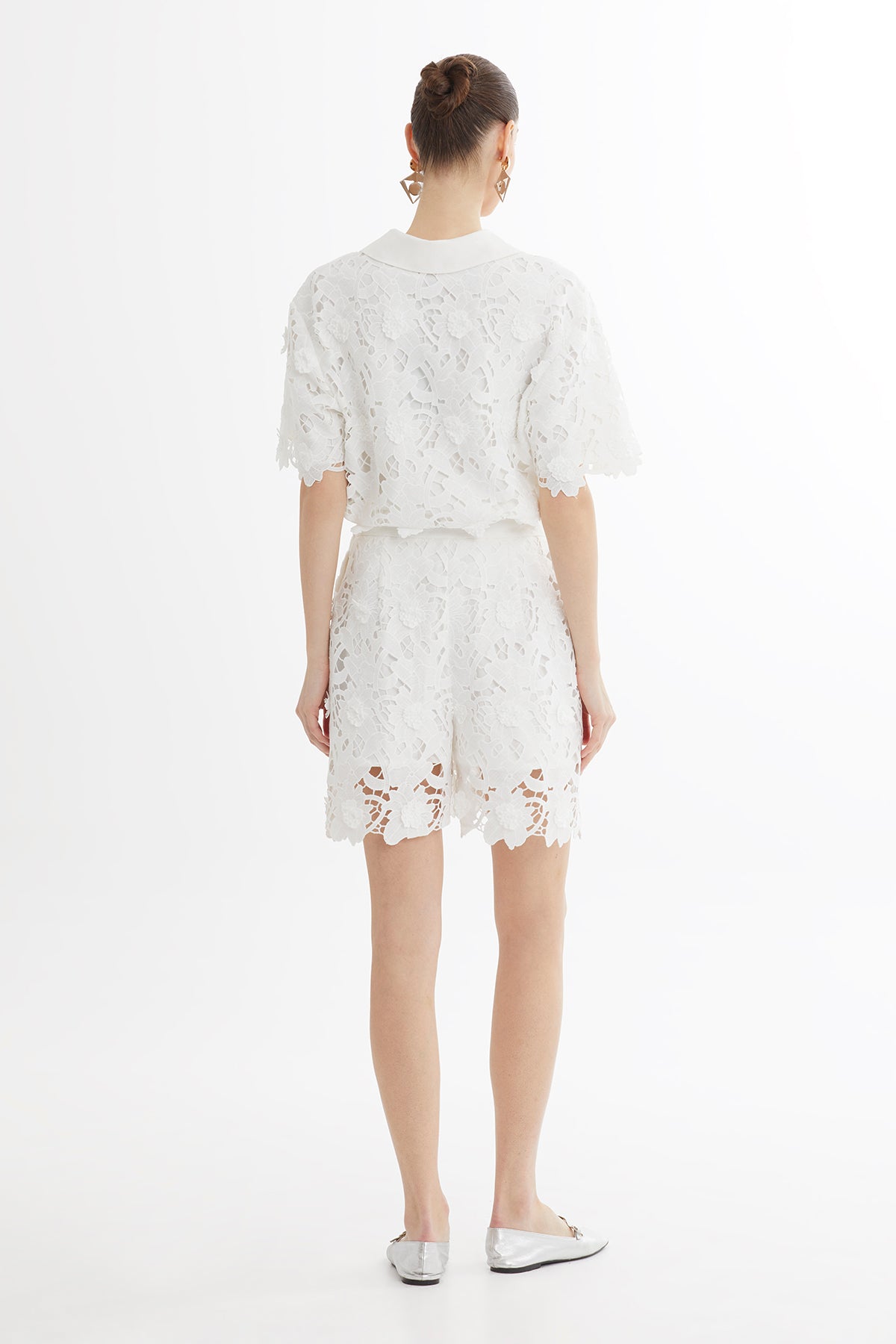 White Embroidered Printed Shorts