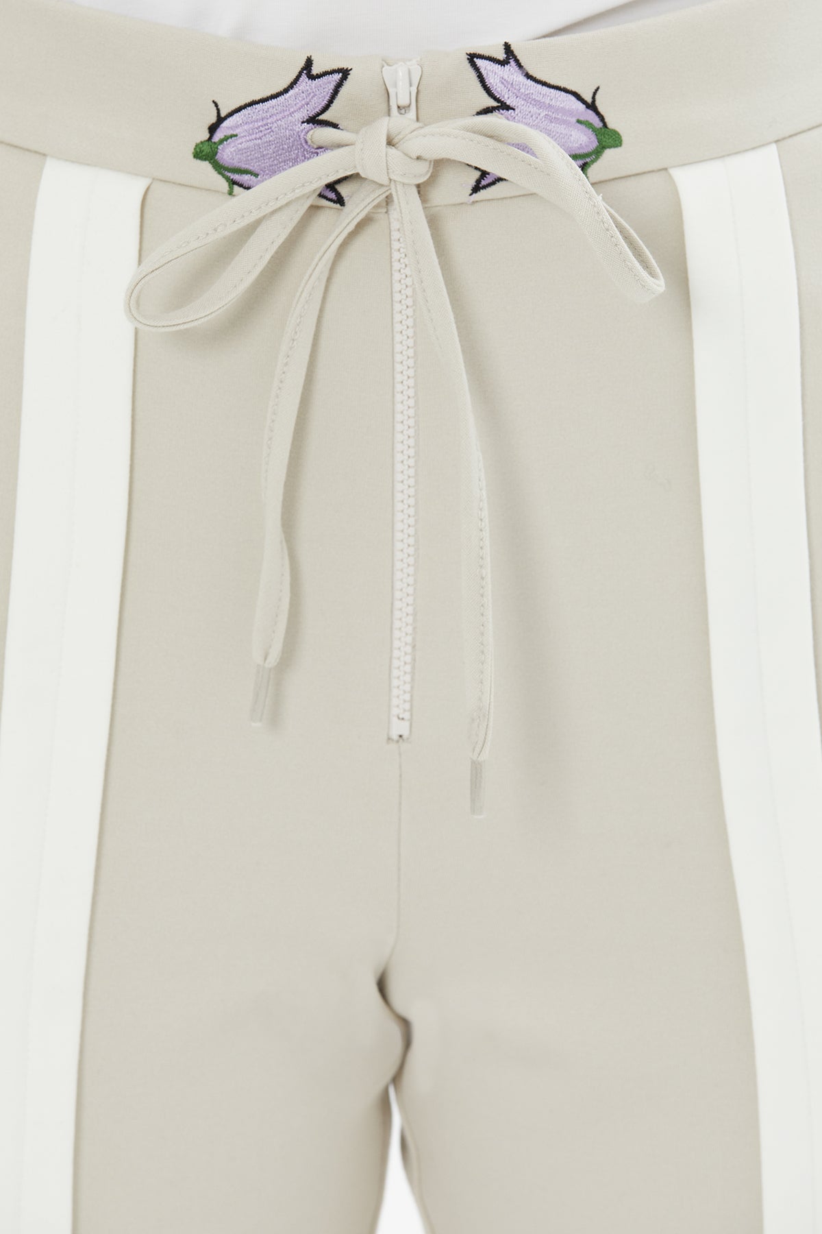 Beige Drawstring Embroidered Sweatpants