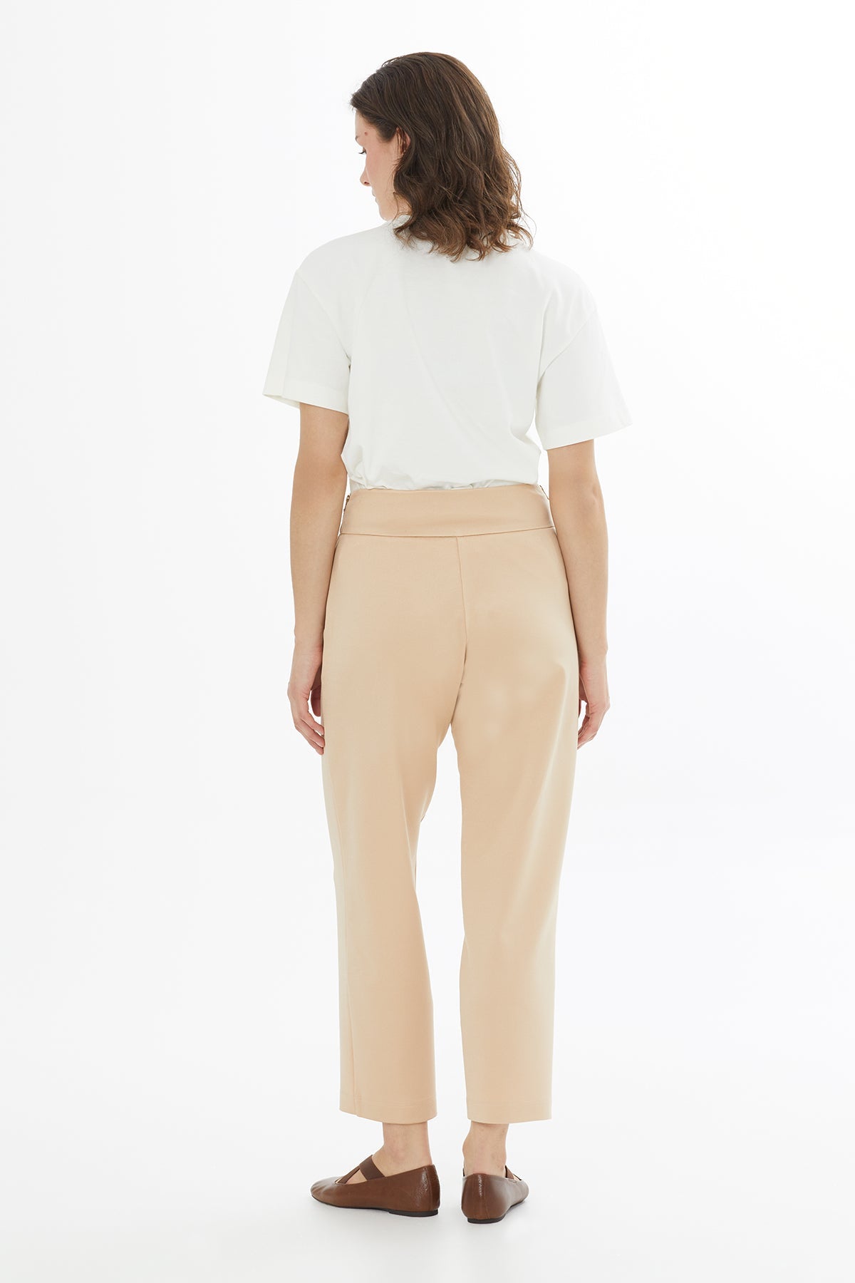 Beige Embroidered Pleat-Front Sweatpants