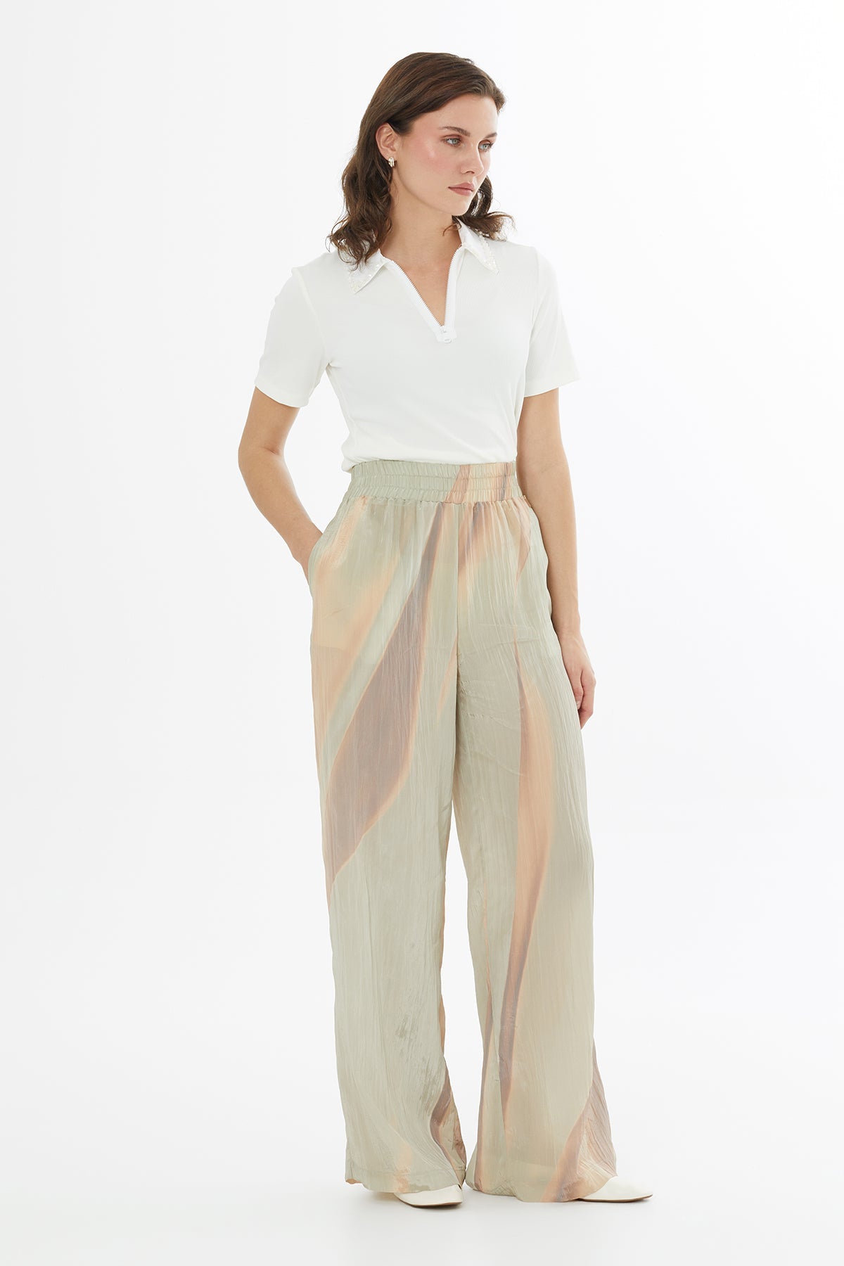 Printed Elastic Waist Trousers