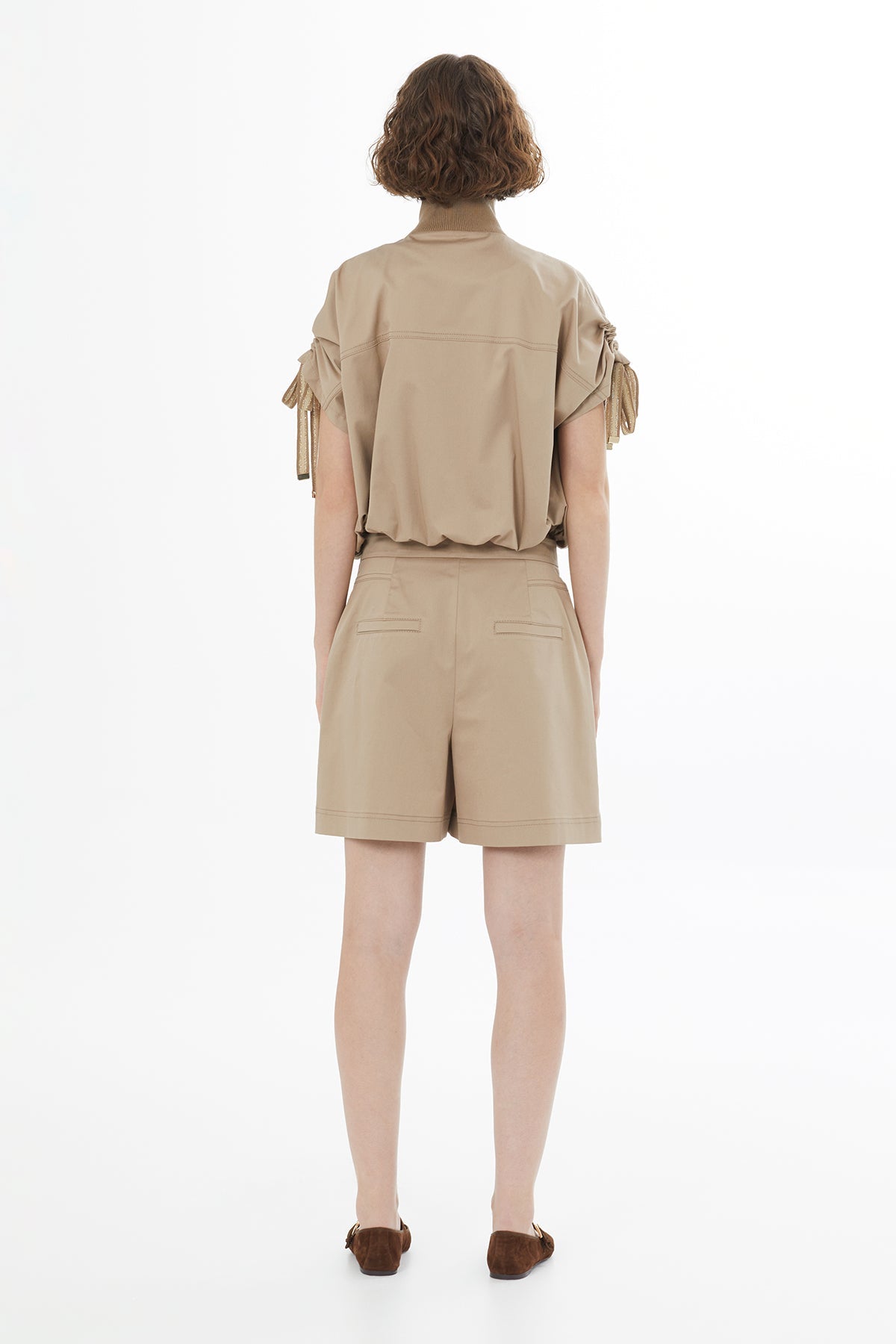 Beıge Pleated Zip Pocket Shorts