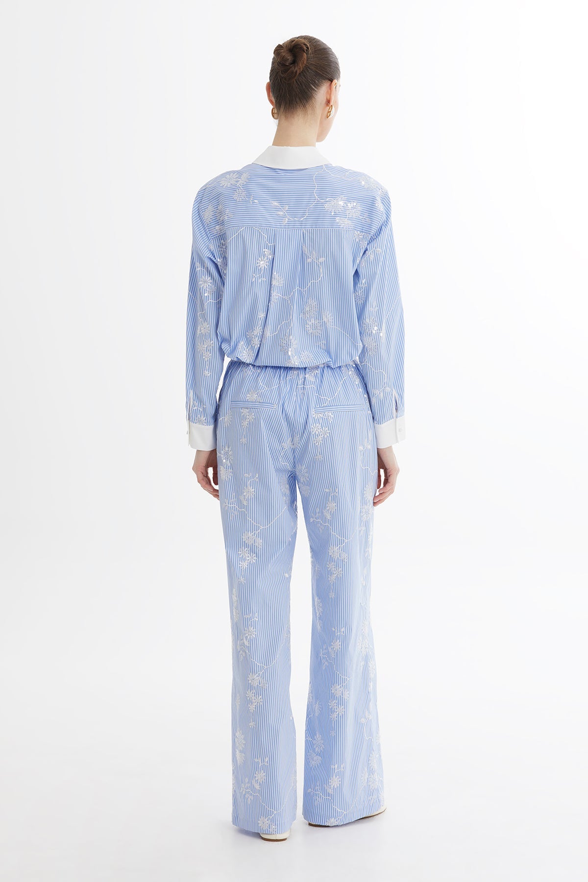Blue Embroidered Printed Trousers
