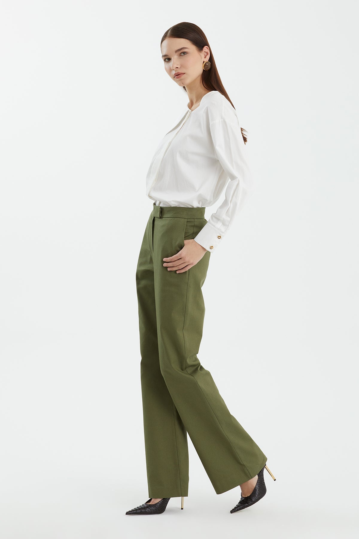 Green Straight-Leg Trousers