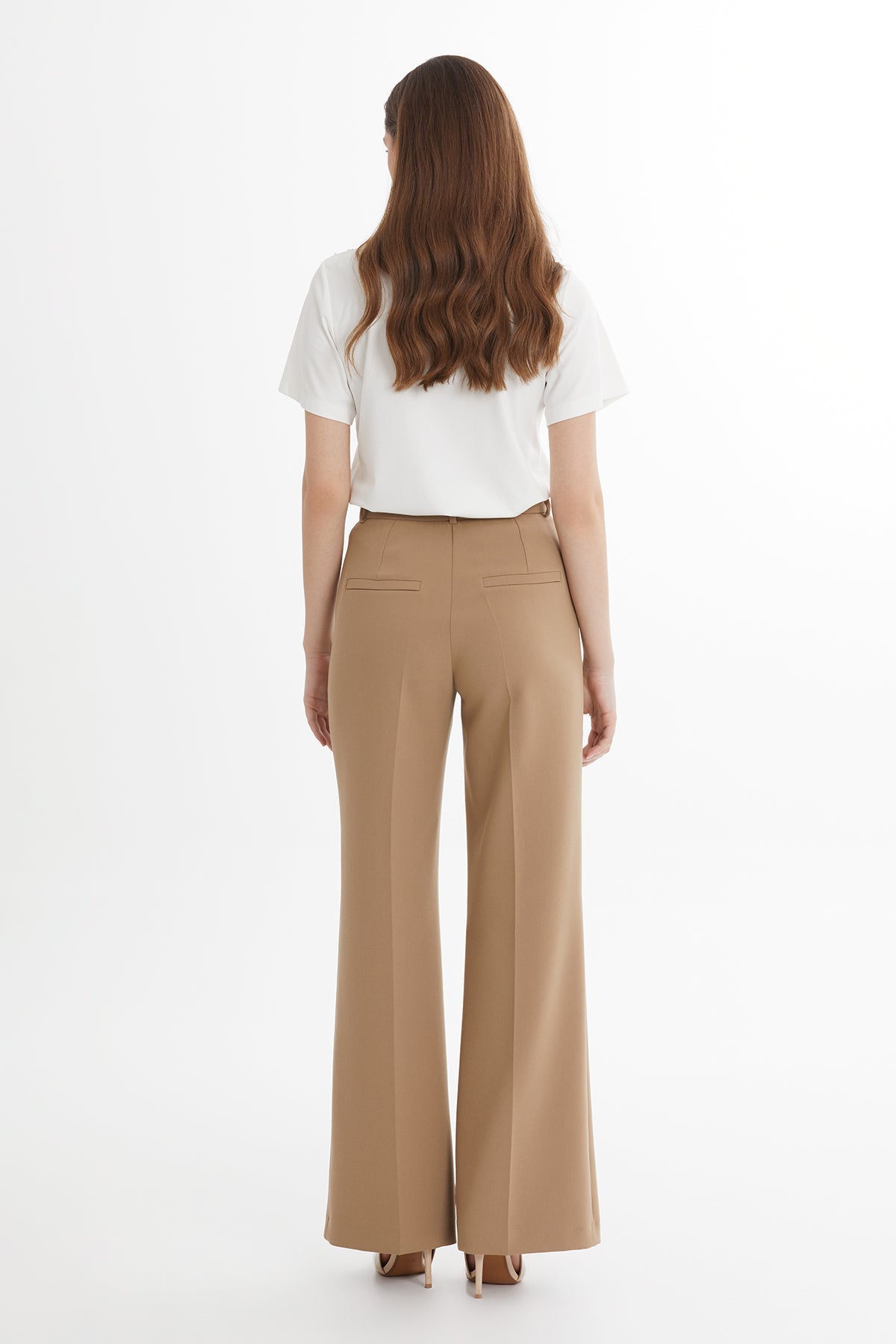 Brown Button Detail Straight-Leg Trousers