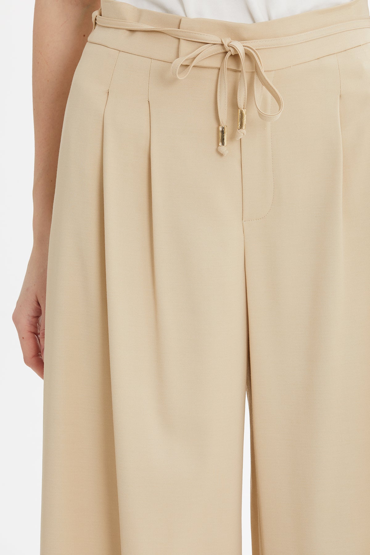 Beige High-Waist Wide-Leg Trousers